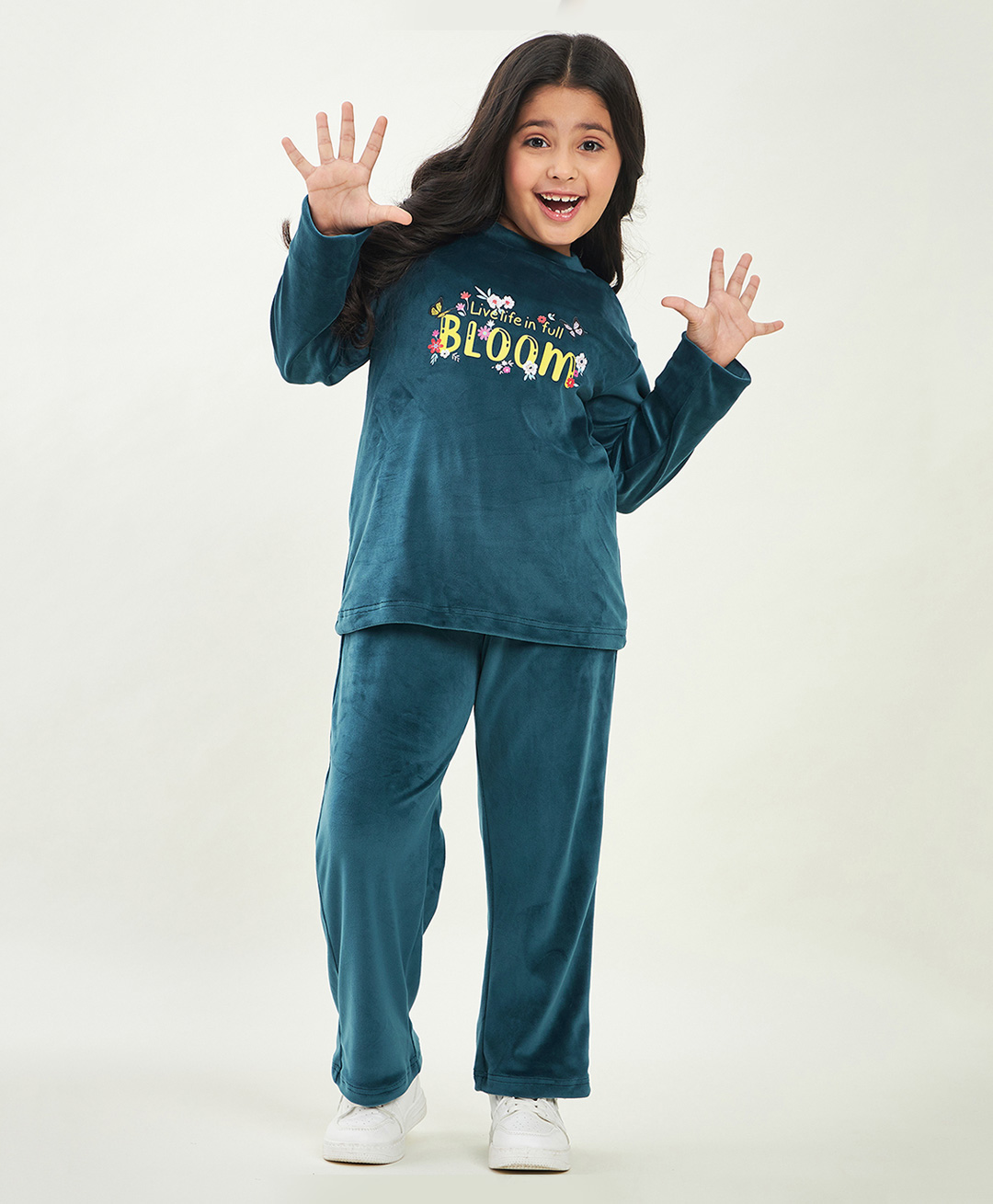 stylobug Stylo Bug Full Sleeves Placement Live Life In Full Bloom Text Printed Sweatshirt Set - Blue-picture-15