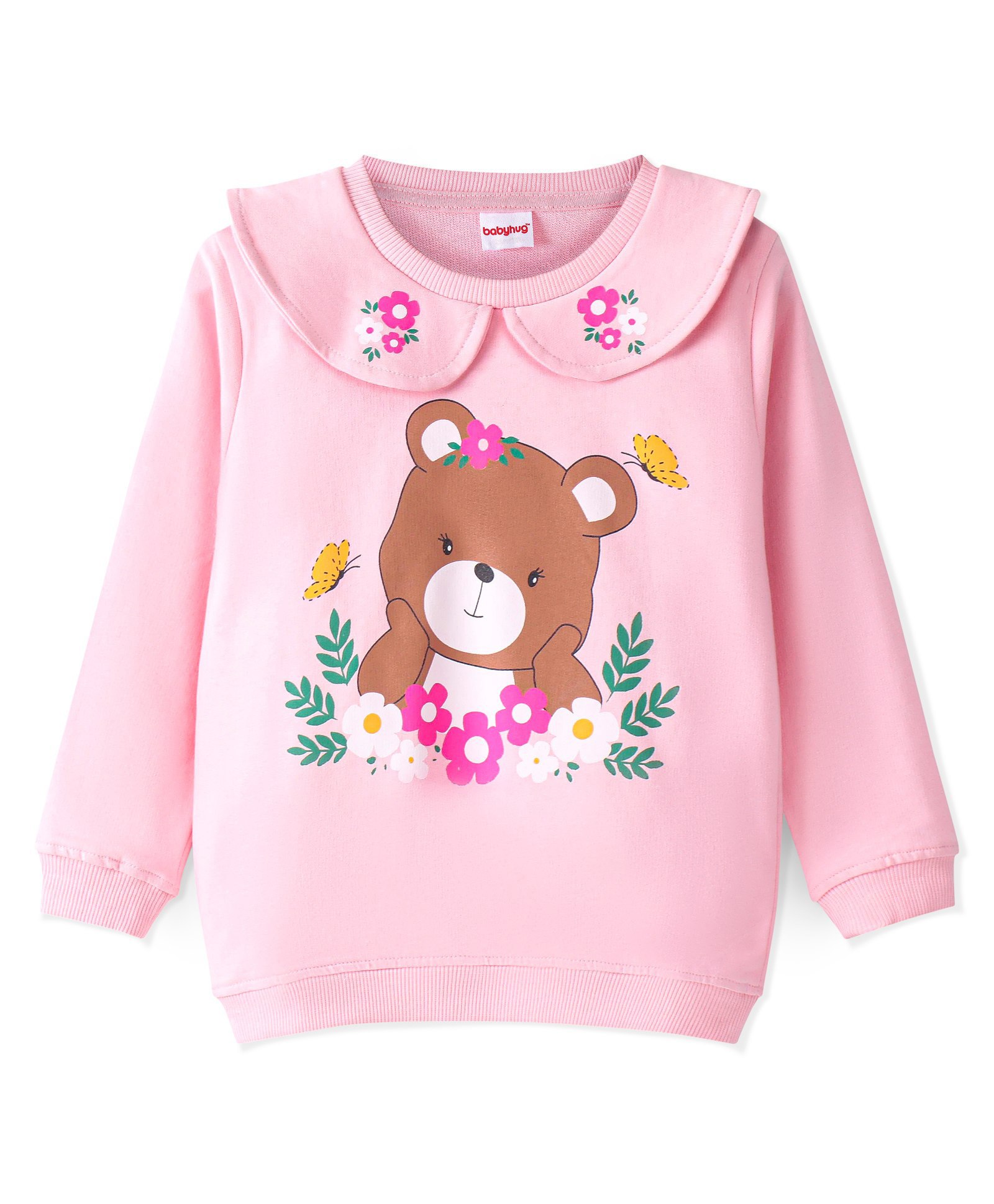 Babyhug Cotton Knit Full Sleeves Sweatshirt Teddy Bear Graphics- Pink-image-13
