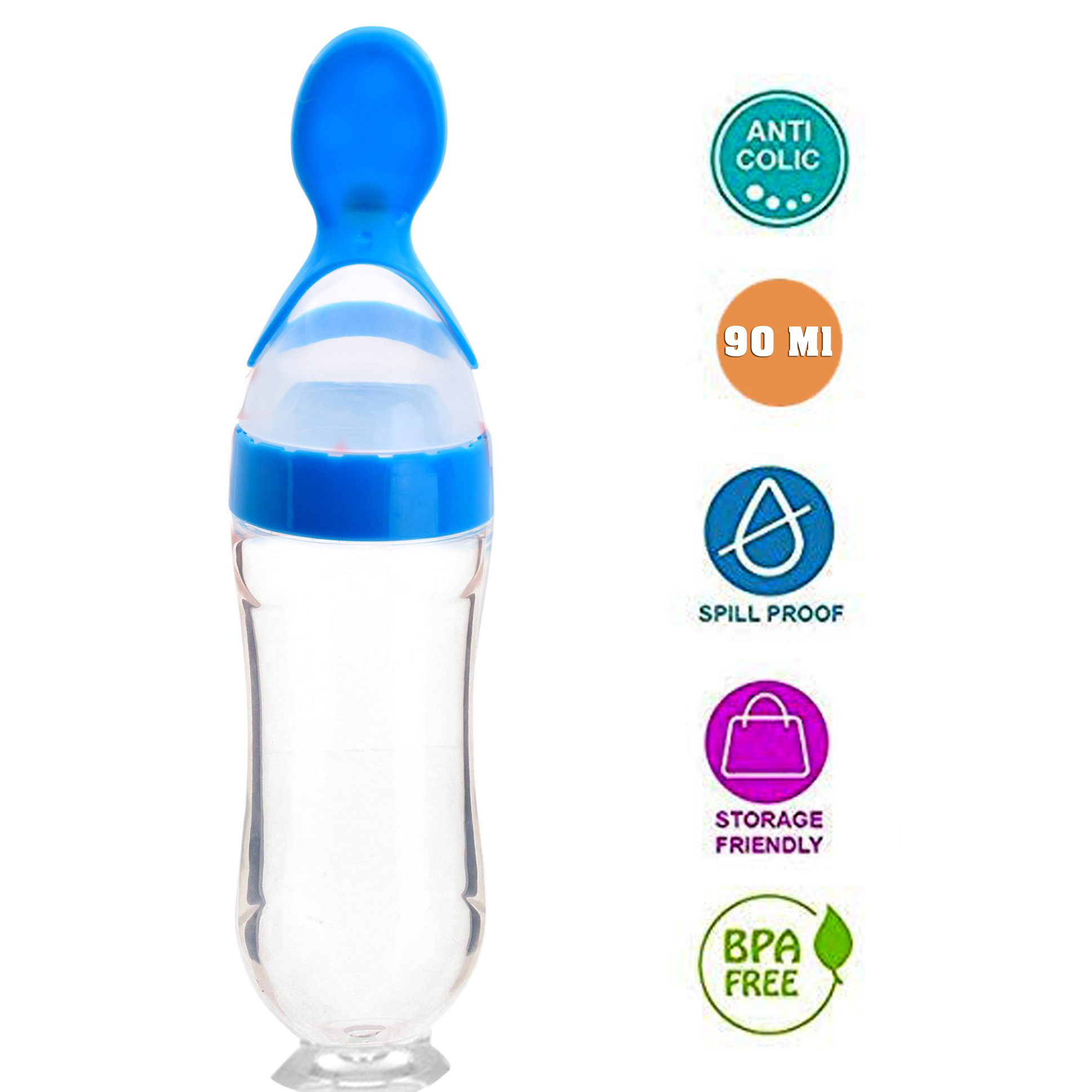 NeonateCare  Infant Baby Squeezy Silicone Food Feeder Blue - 90 ml - Multicolor ( color and design may vary)-image-7