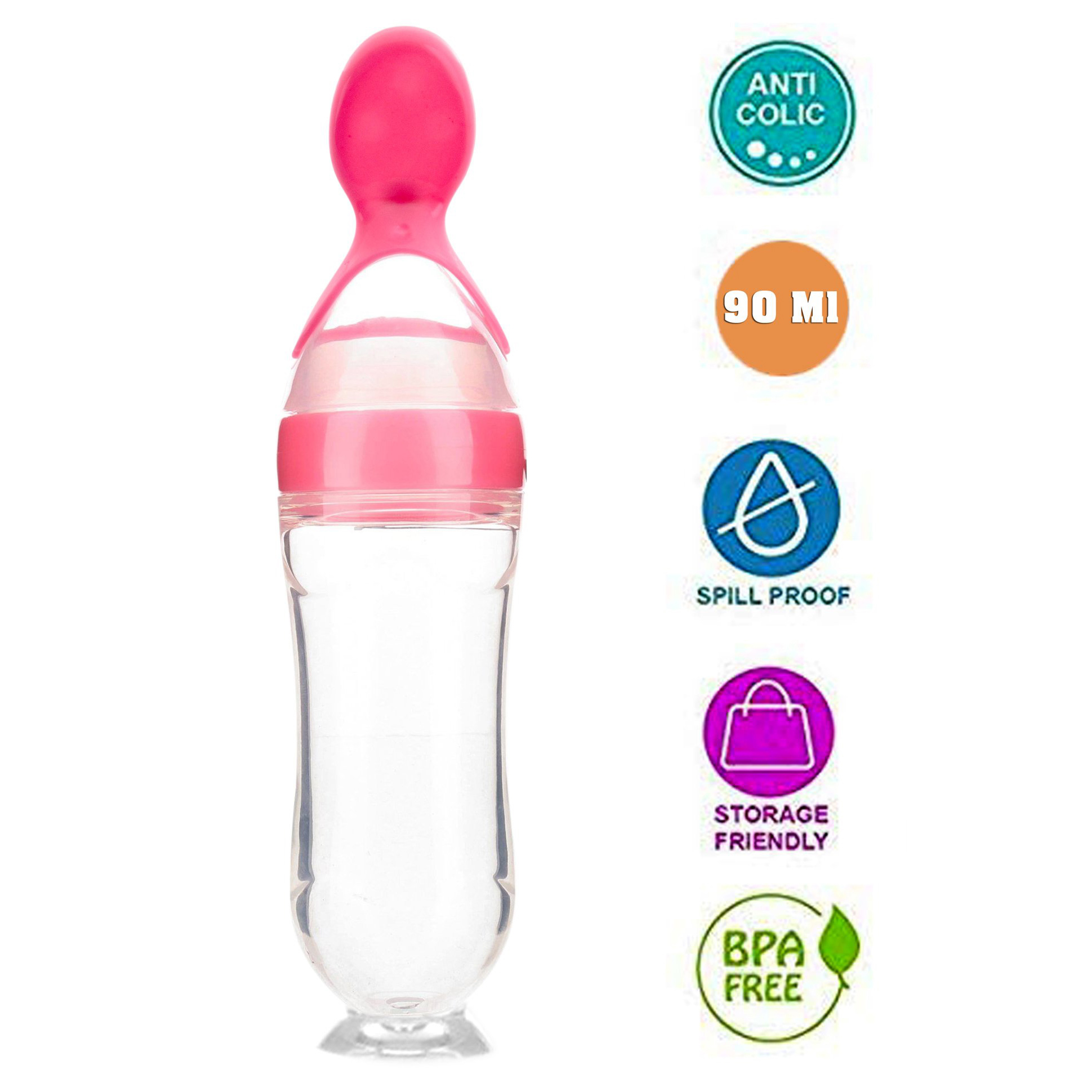 NeonateCare  Infant Baby Squeezy Silicone Food Feeder Pink - 90 ml - Multicolor ( color and design may vary)-image-20