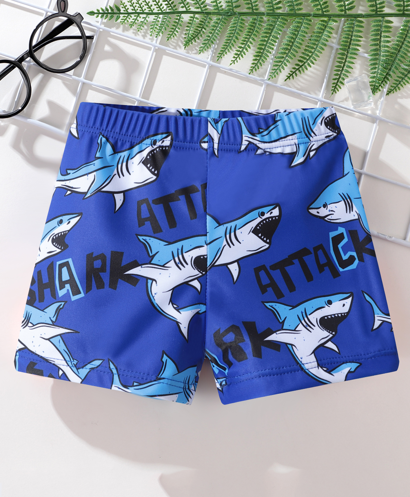 Kookie Kids Swimming Trunks Shark & Text  Print- Blue-picture-11