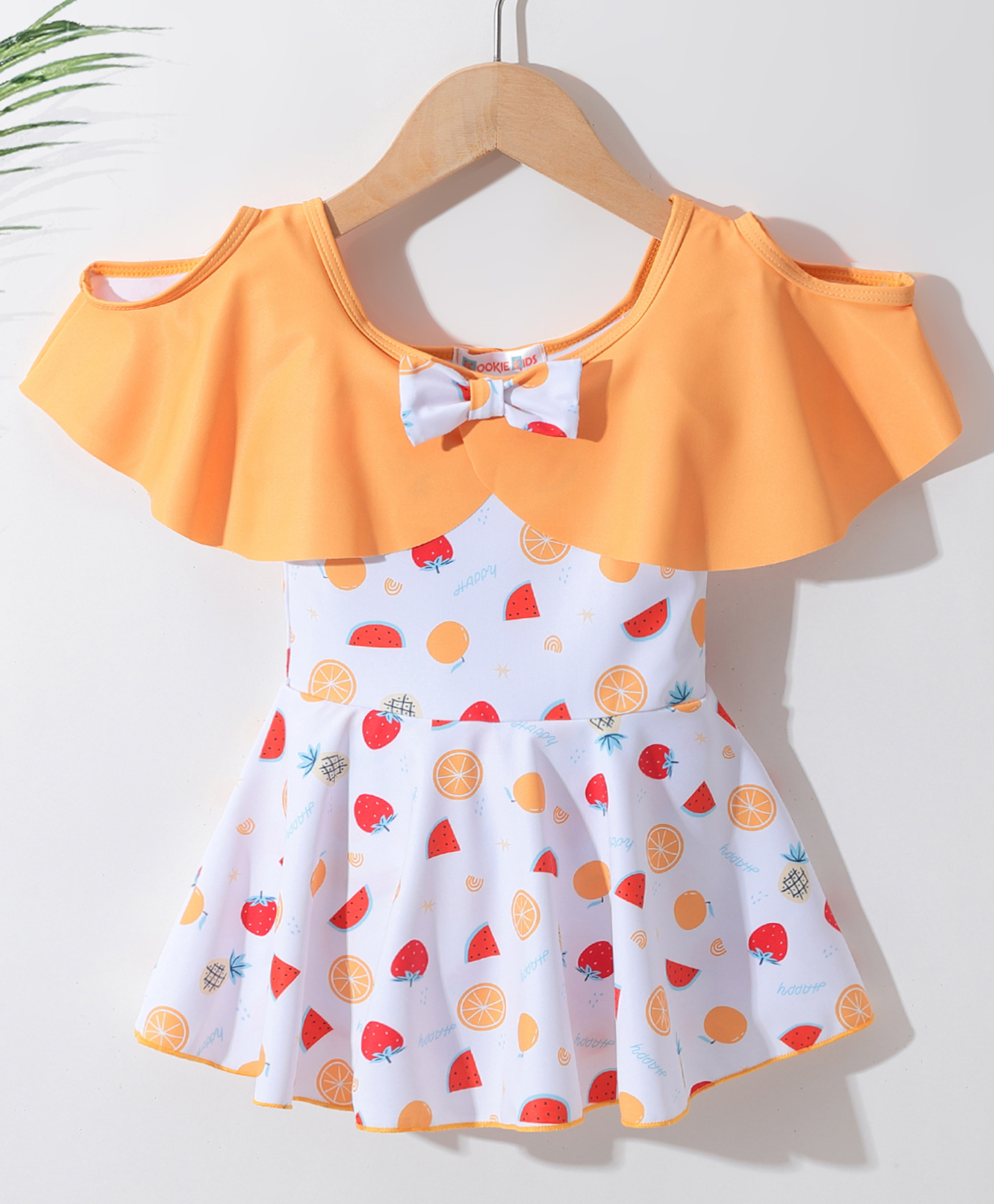 Kookie Kids Half Sleeves Frock Swimsuit Fruit Print - Orange-image-21