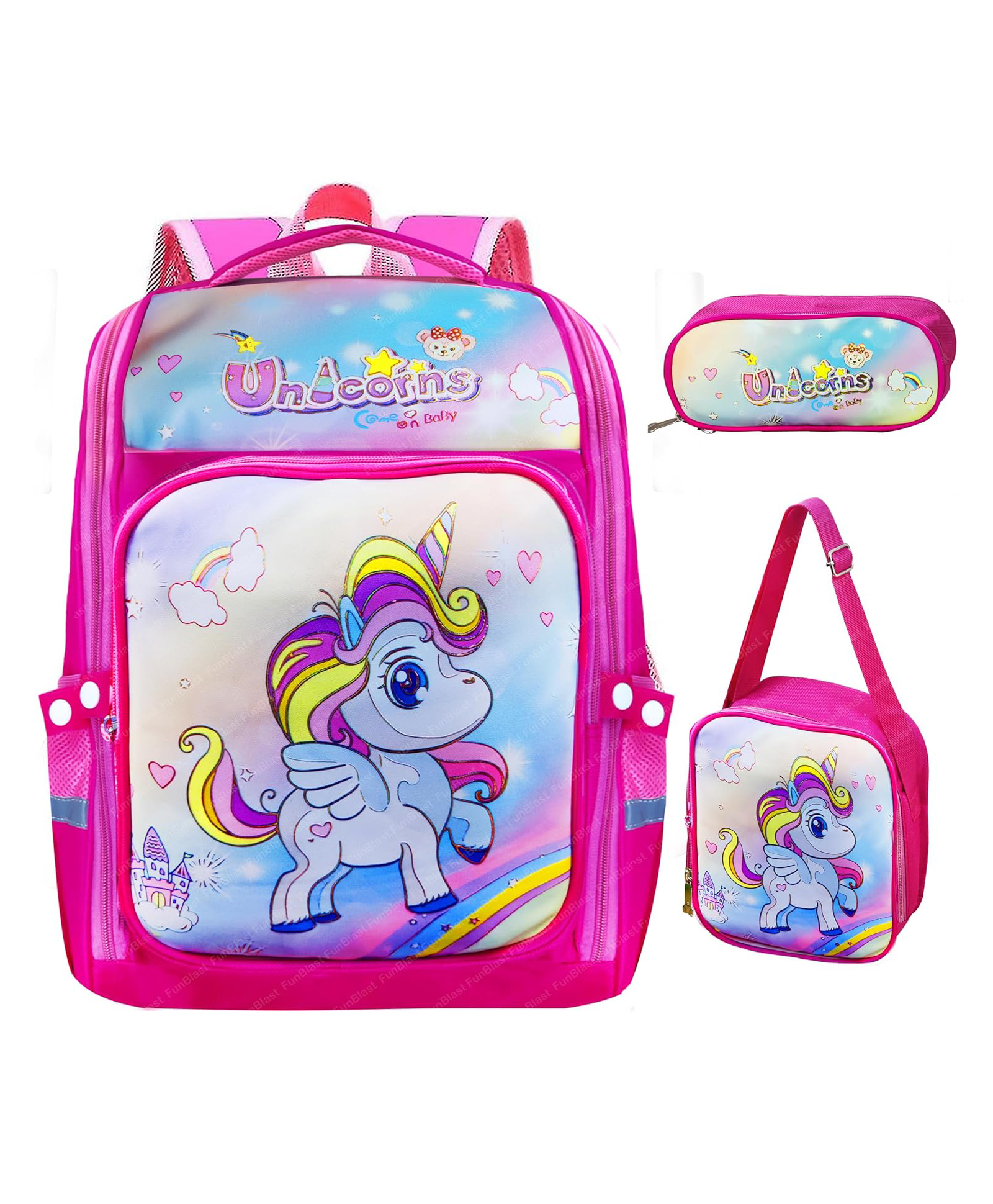FunBlast Unicorn Themed School Backpack with Lunch Bag - Multicolor