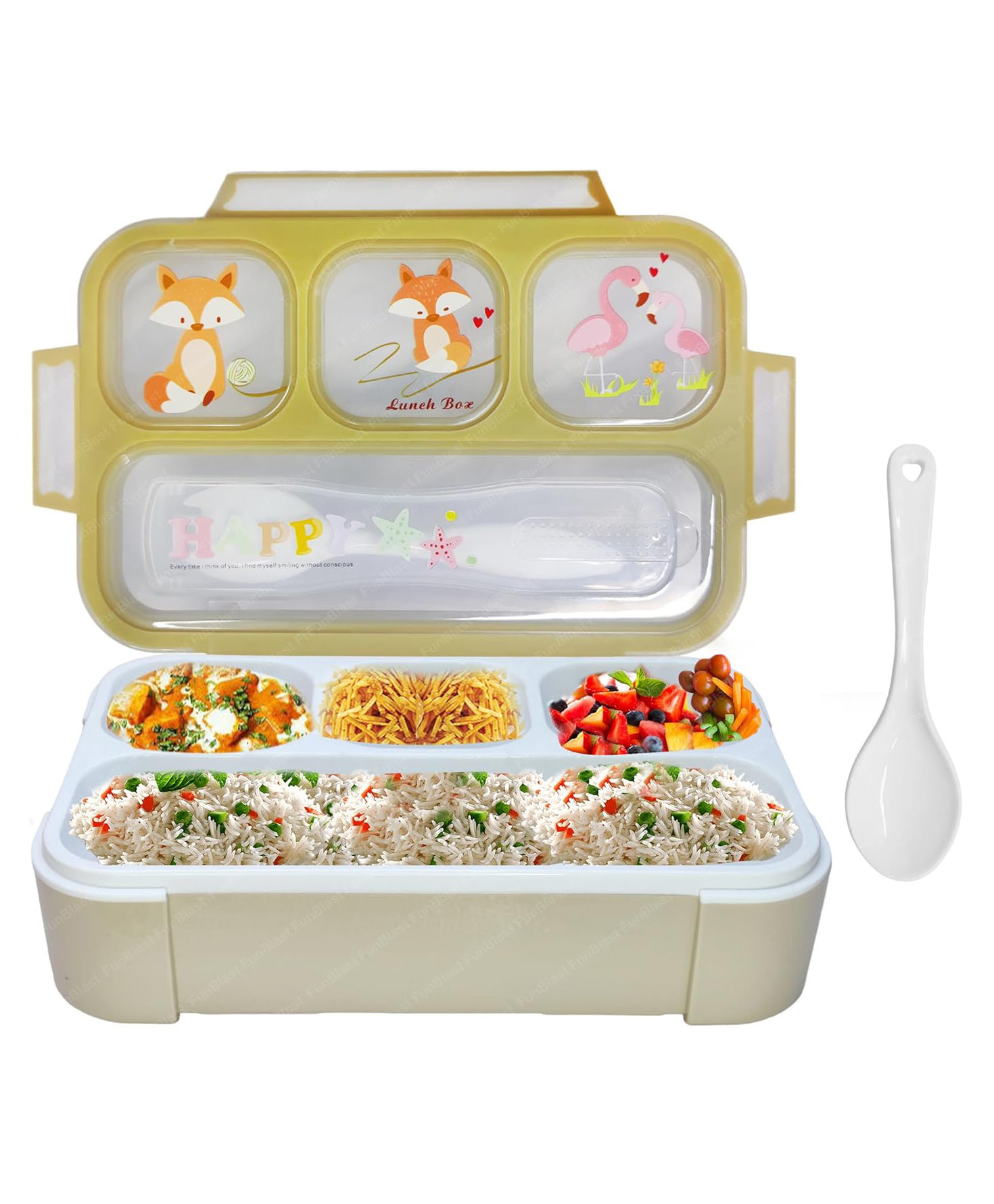 FunBlast 4 Compartments Lunch Box with Fork  Green-image-23