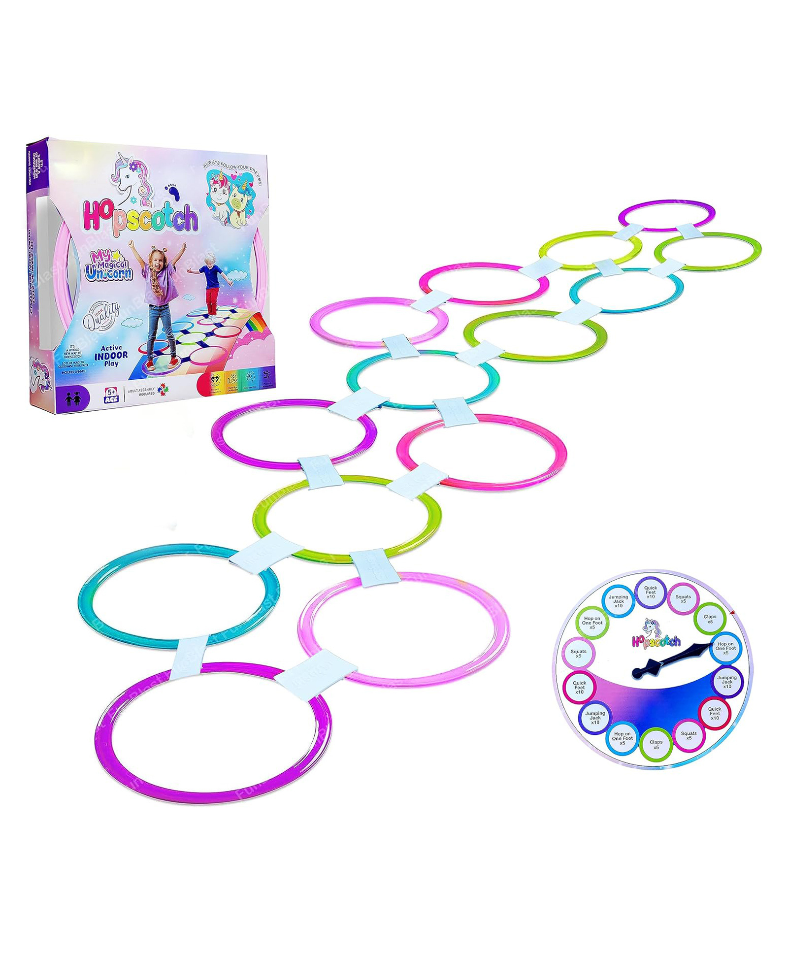 FunBlast Unicorn Twister Hopscotch Game - 14 Rings and 18 Connectors 1 Spinner-picture-16