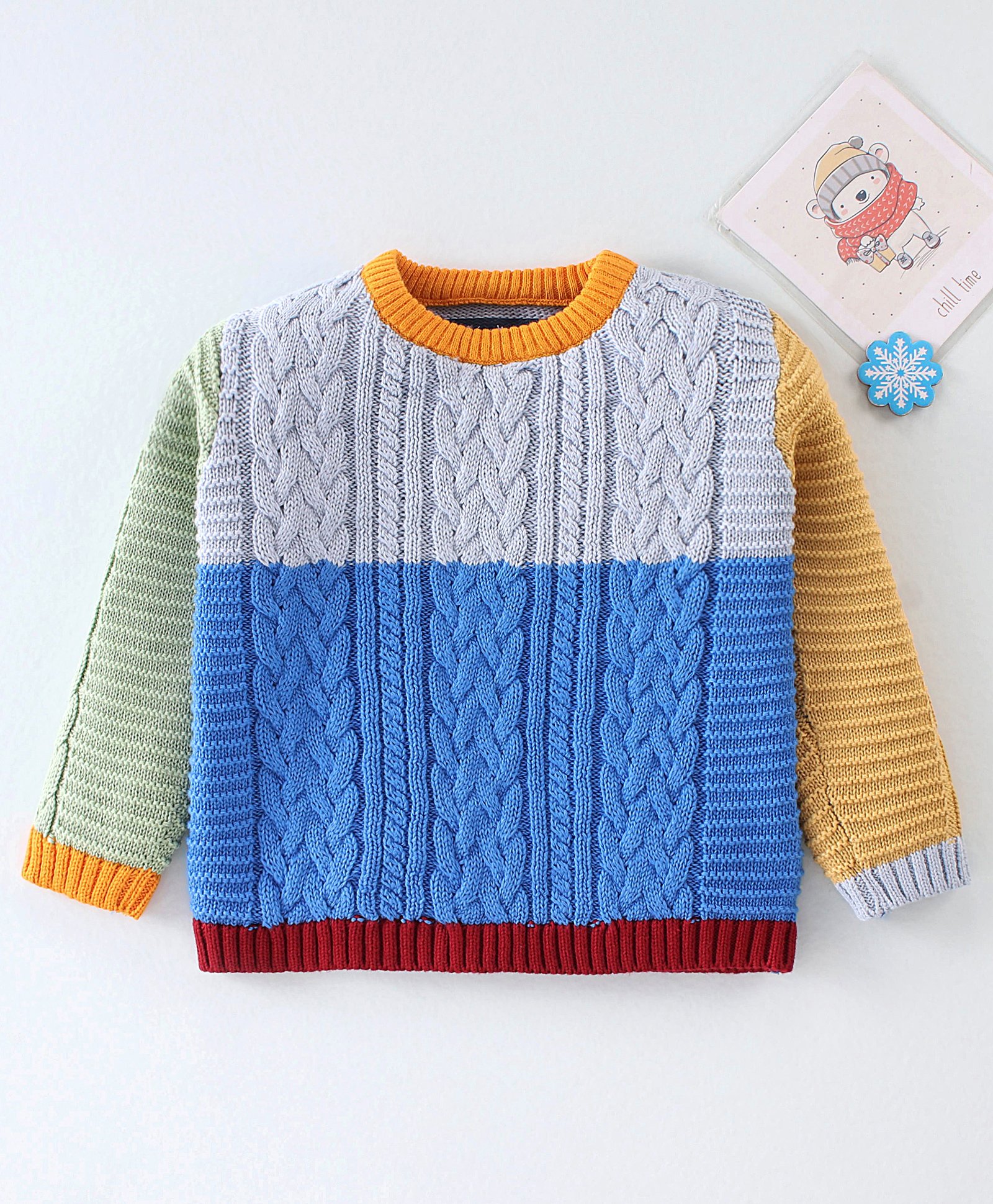 ToffyHouse Full Sleeves Sweater With Cable Knit Design - Blue & Grey-image-38