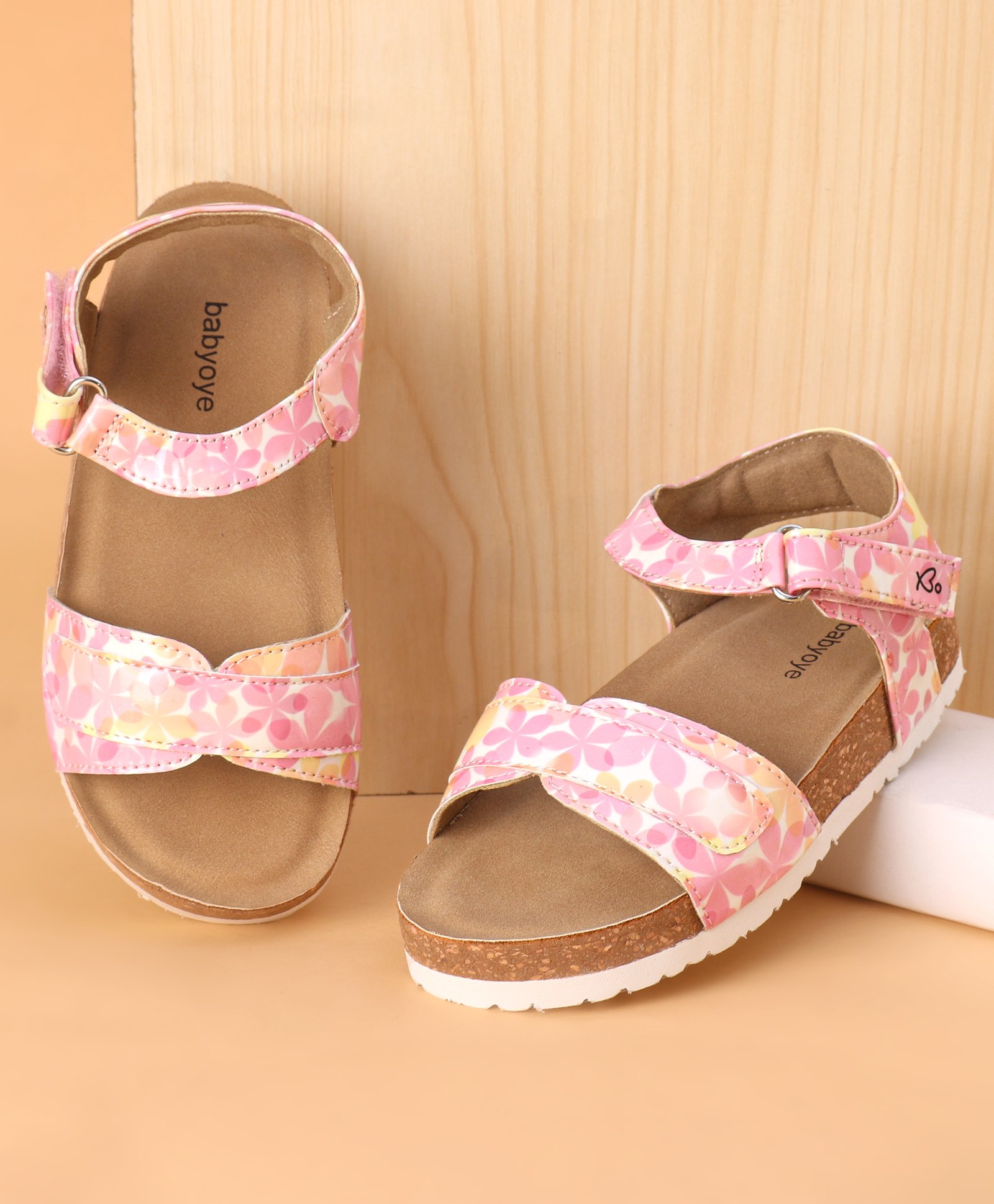 Babyoye Velcro Closure Sandals with Floral Design - Pink-image-26