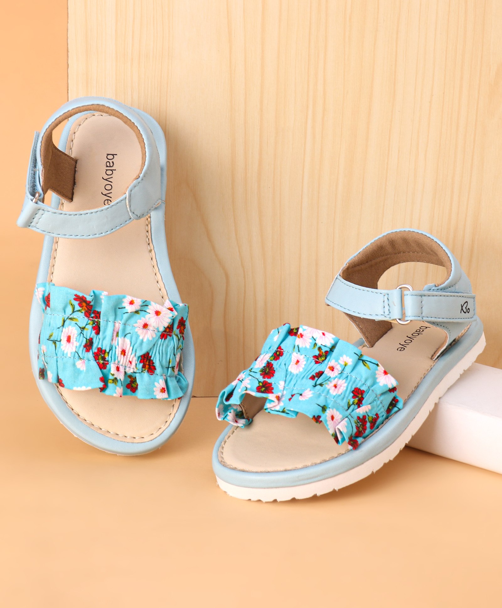 Babyoye Velcro Closure Sandals with Floral Design- Sky Blue-image-27