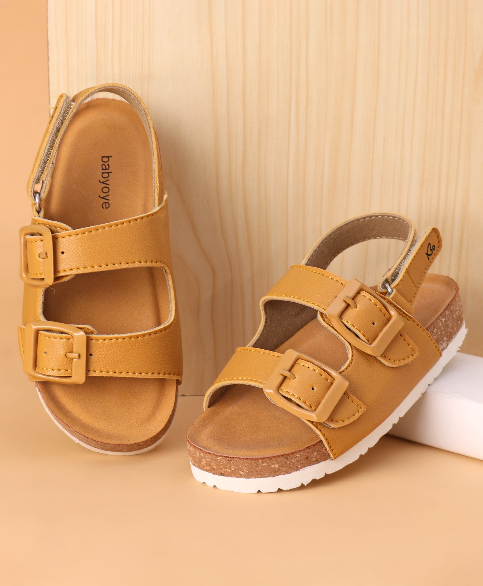 Babyoye Buckle & Velcro Closure Sandals - Mustared-picture-27