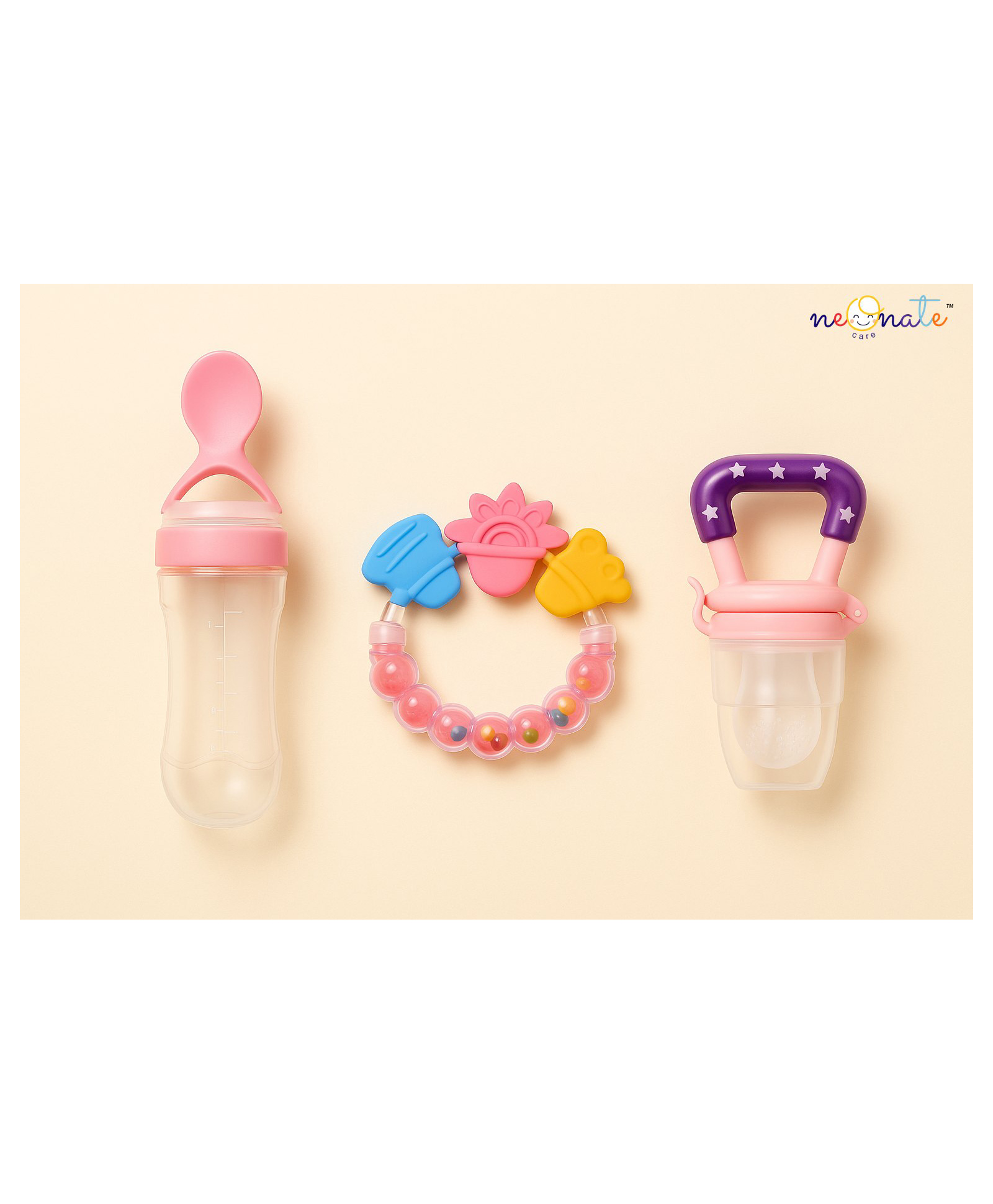 NeonateCare Combo of Fruit And Food Nibbler Spoon Feeder and Rattle Teether - ( Fruit feeder -  Spoon feeder -  Ring Teether) -Pack of 3- Multicolor ( color and design may vary)-picture-34