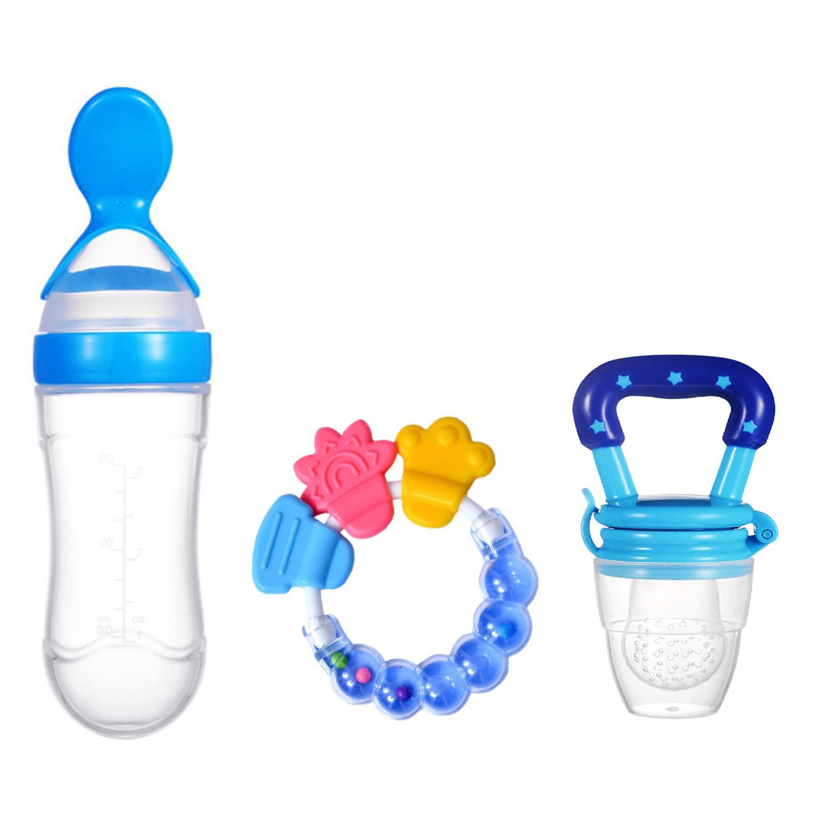 NeonateCare Combo of Fruit And Food Nibbler Spoon Feeder and Rattle Teether - ( 1 Fruit feeder - 1 Spoon feeder - 1 Ring Teether) -Pack of 3 - Multicolor ( color and design may vary)-picture-32