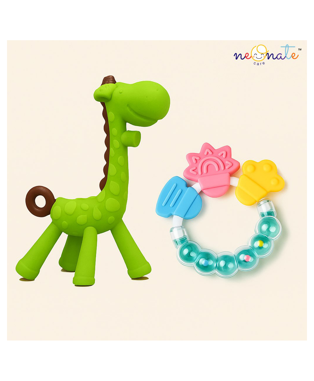 NeonateCare Silicone Combo Of Giraffe Shape & Rattle Handle Teethers  ( Giraffe -  Ring teether) - Multicolor ( color and design may vary)-image-6