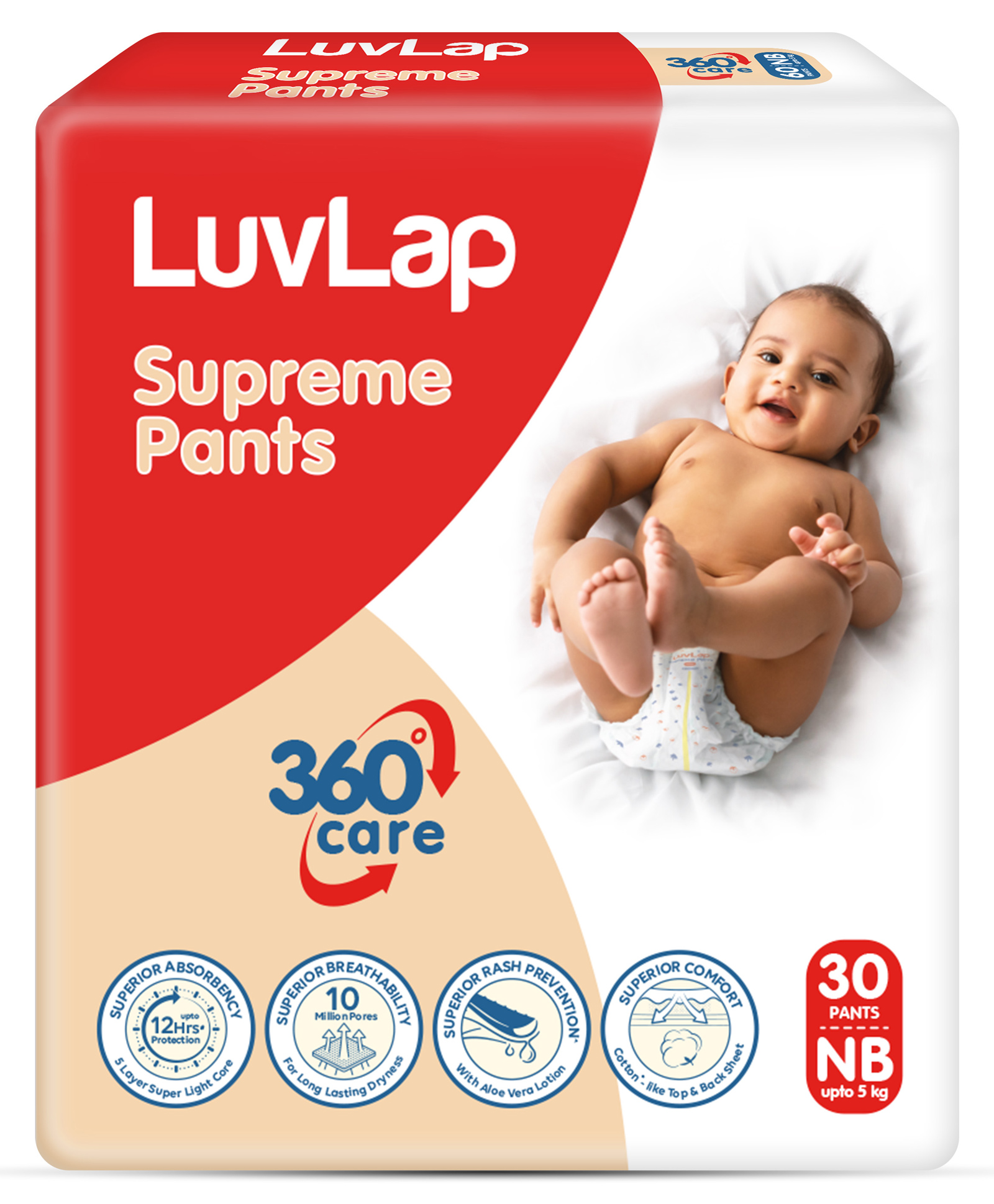 luvlap Luv Lap Diaper Supreme Pants with Aloe Vera Lotion  New Born - 30 Pieces-picture-7