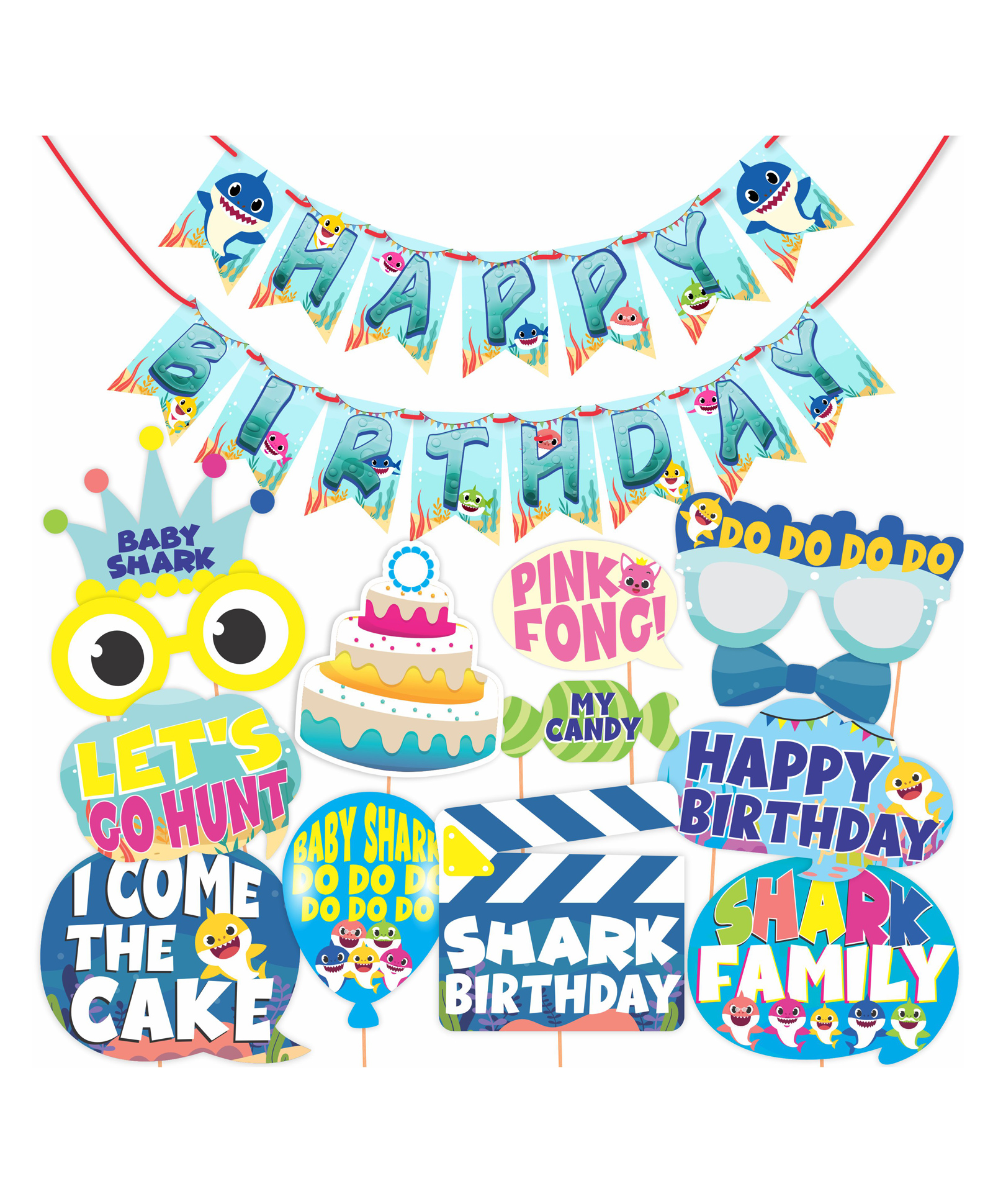 Wobbox Happy Birthday Props, Happy Birthday Banner, Baby Shark Theme Decoration Items Blue -Pack Of 14-image-36