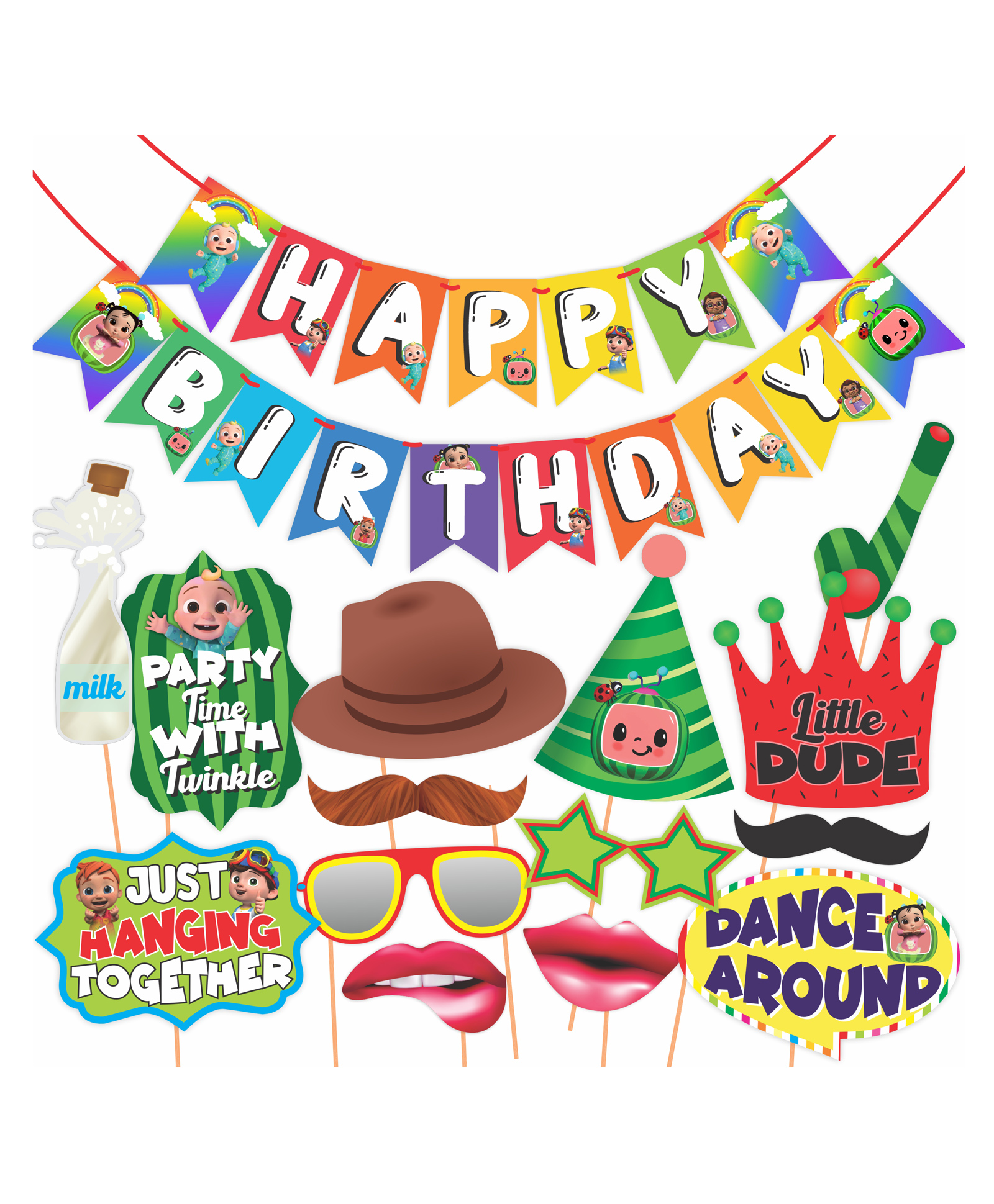 Wobbox Happy Birthday Props Happy Birthday Banner Cocomelon Theme Decoration Items Multi Color -Pack Of 15-image-12