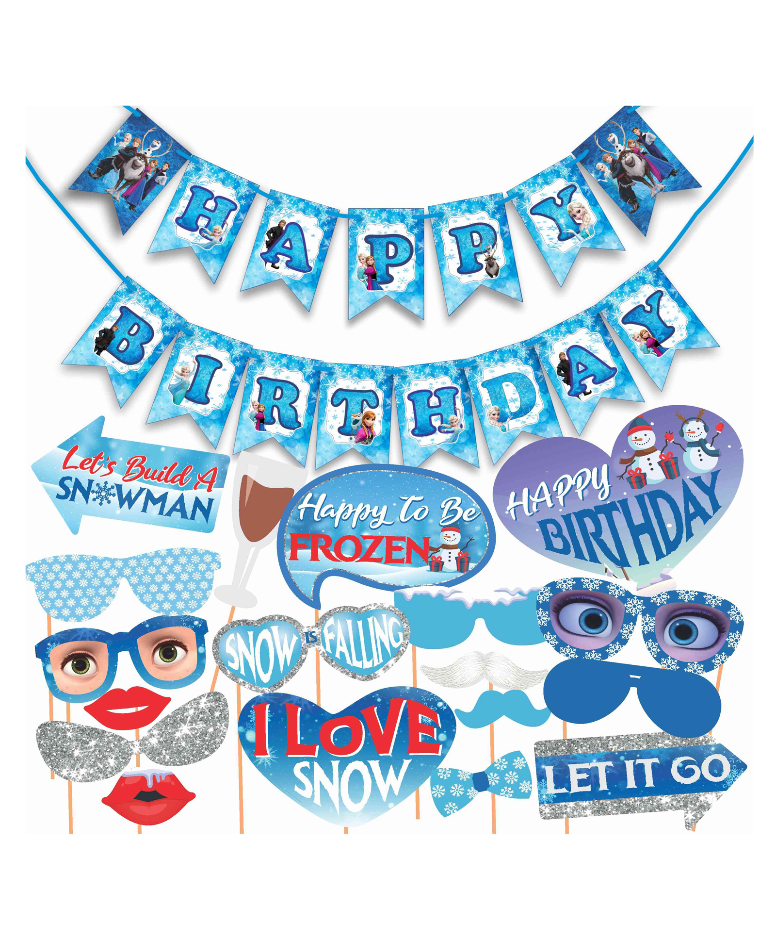 Wobbox Happy Birthday Props Happy Birthday Banner Frozen Theme Decoration Items Blue -Pack Of 19-image-48