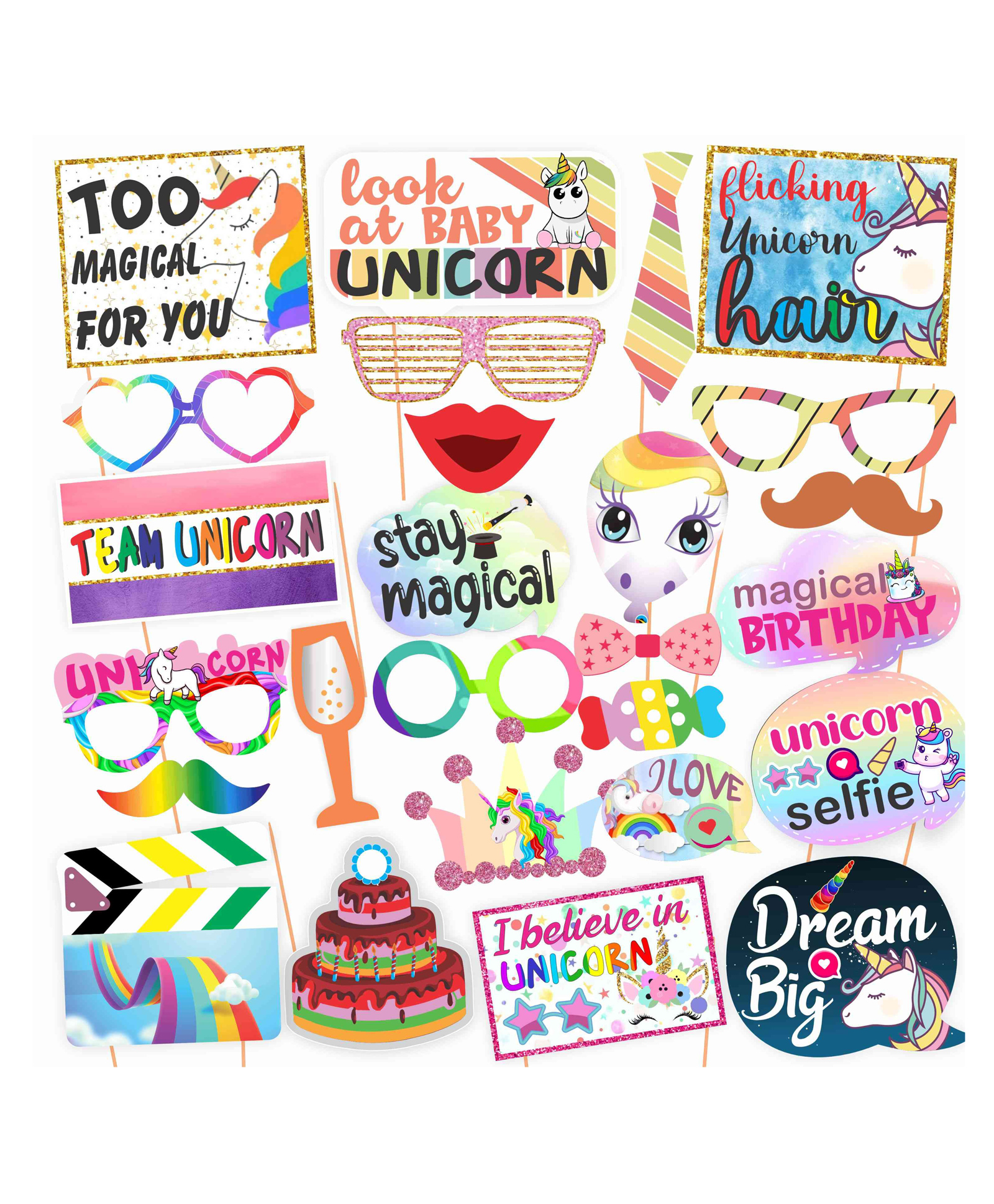 Wobbox Happy Birthday Props Unicorn Theme Decoration Items Multi Color -Pack Of 26-picture-17