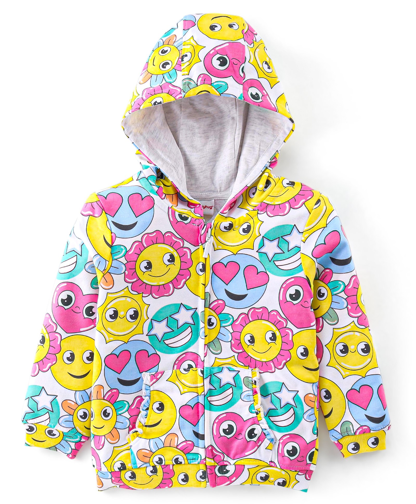 Babyhug Cotton Knit Full Sleeves Hooded Sweat Jacket with Front Zipper Floral Print - Multicolour-image-35