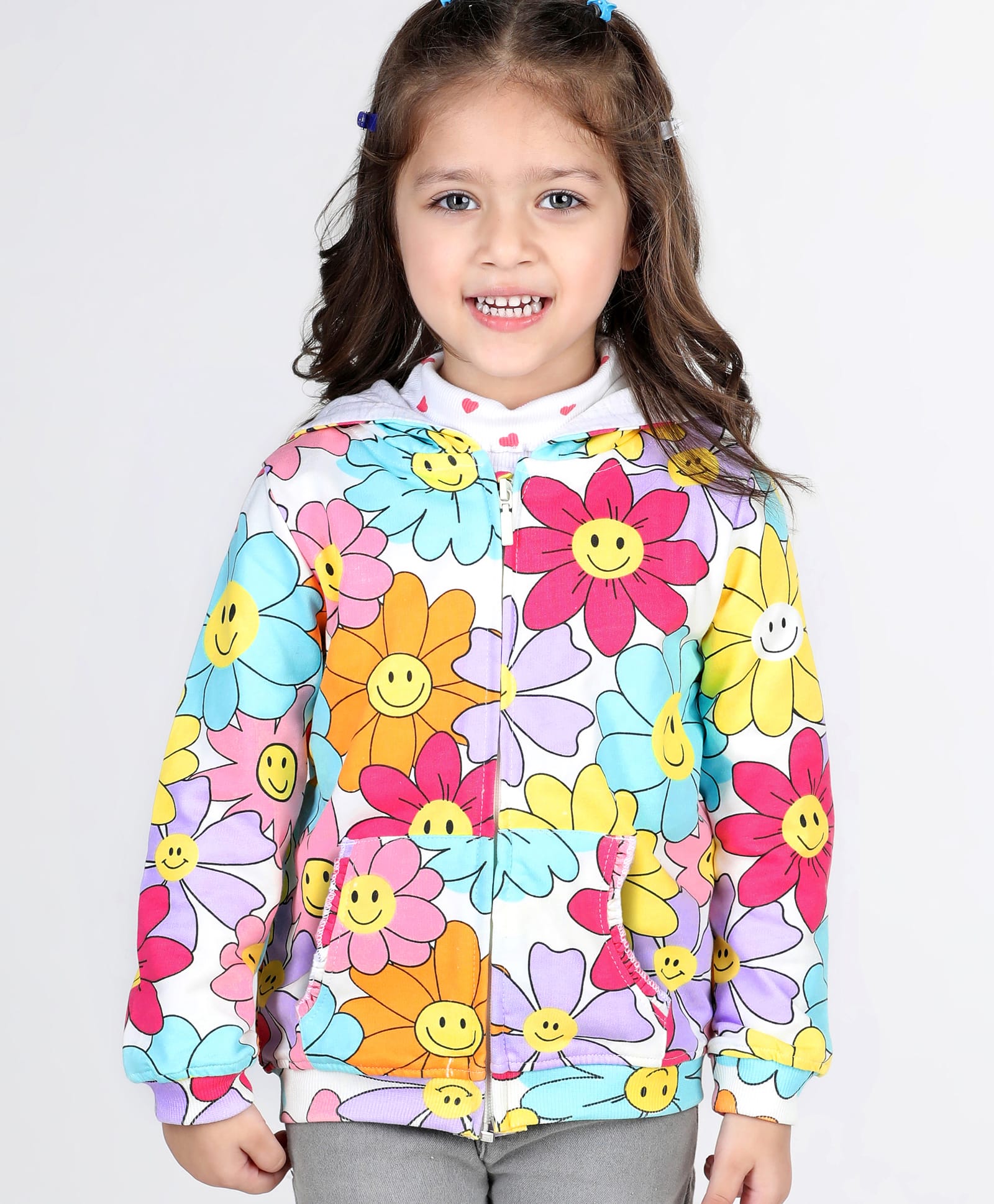 Babyhug Cotton Knit Full Sleeves Front Open Sweatjacket with Hood  Floral Print- Multicolour-picture-21