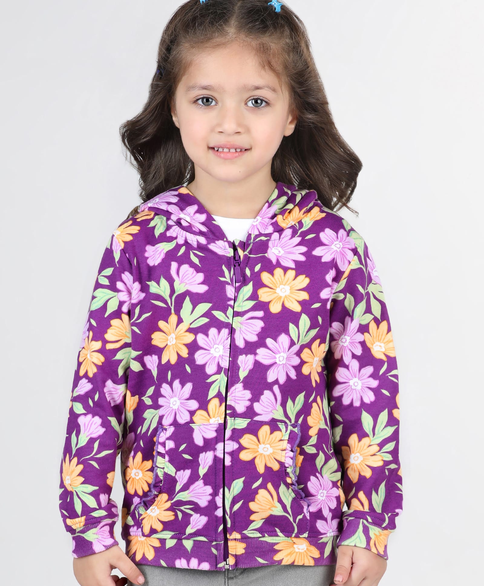 Babyhug Cotton Knit Full Sleeves Front Open Sweatjacket with Hood  Floral Print- Purple-picture-28
