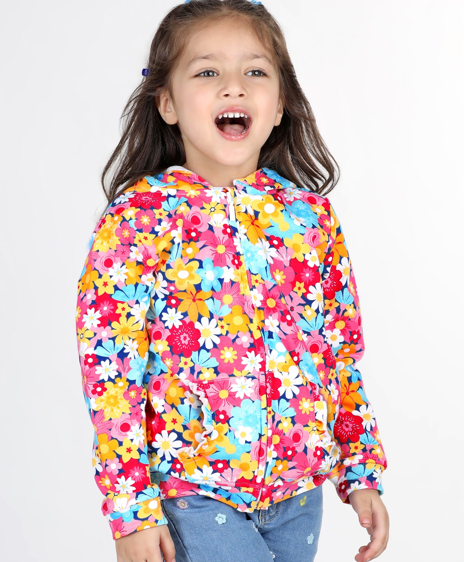 Babyhug Cotton Knit Full Sleeves Front Open Sweatjacket with Hood Floral Print- Pink-picture-15