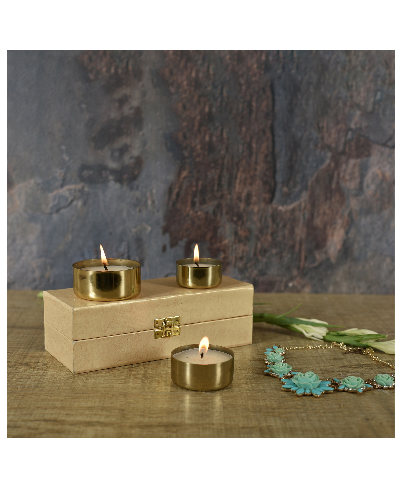 manor house Roshni Metal Votives Diyas with filled flavoured candles tall in a gift Box - Set of 3-picture-5