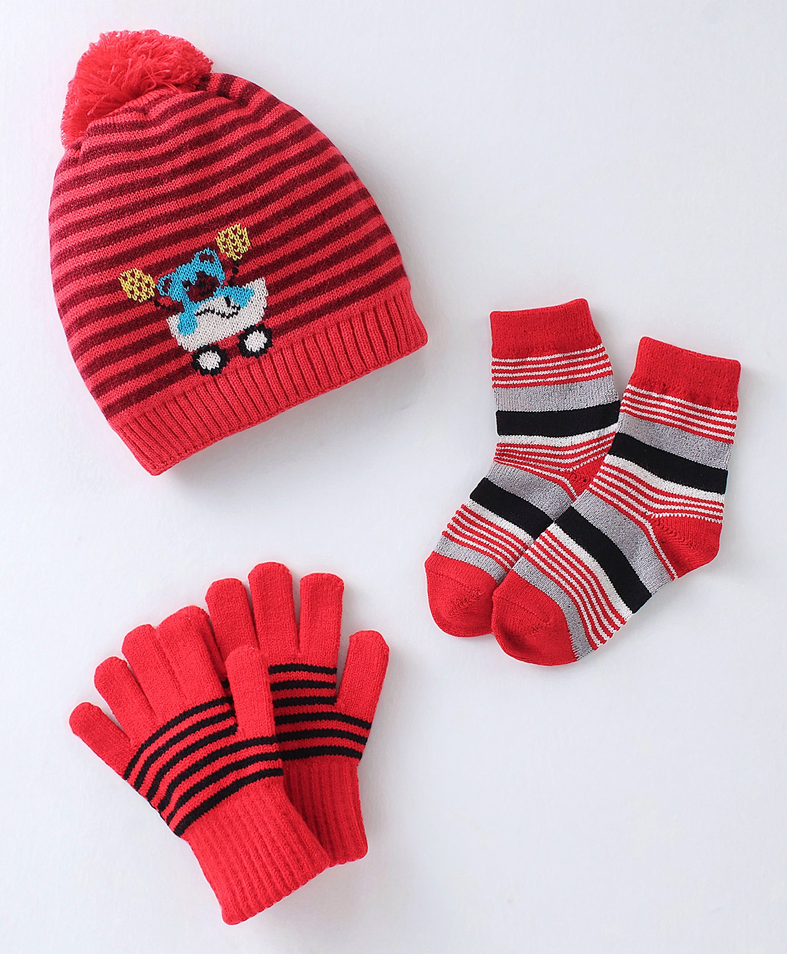 Model Set of Woollen Cap Gloves Socks Animal Print - Diameter 10 cm (Colour May Vary)