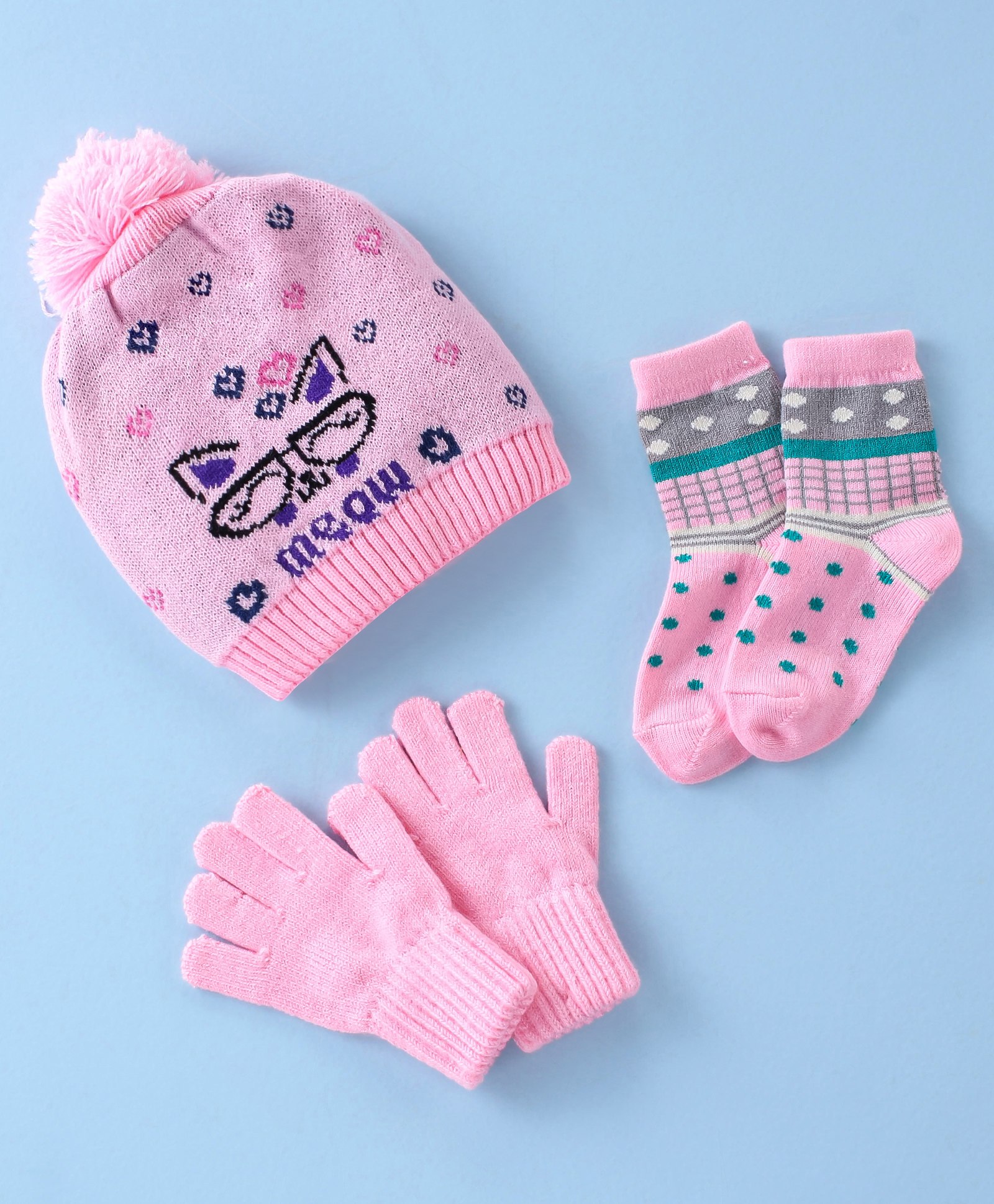 Model Set of Woollen Cap Gloves Socks Animal Print - Diameter 10 cm (Colour May Vary)-picture-40