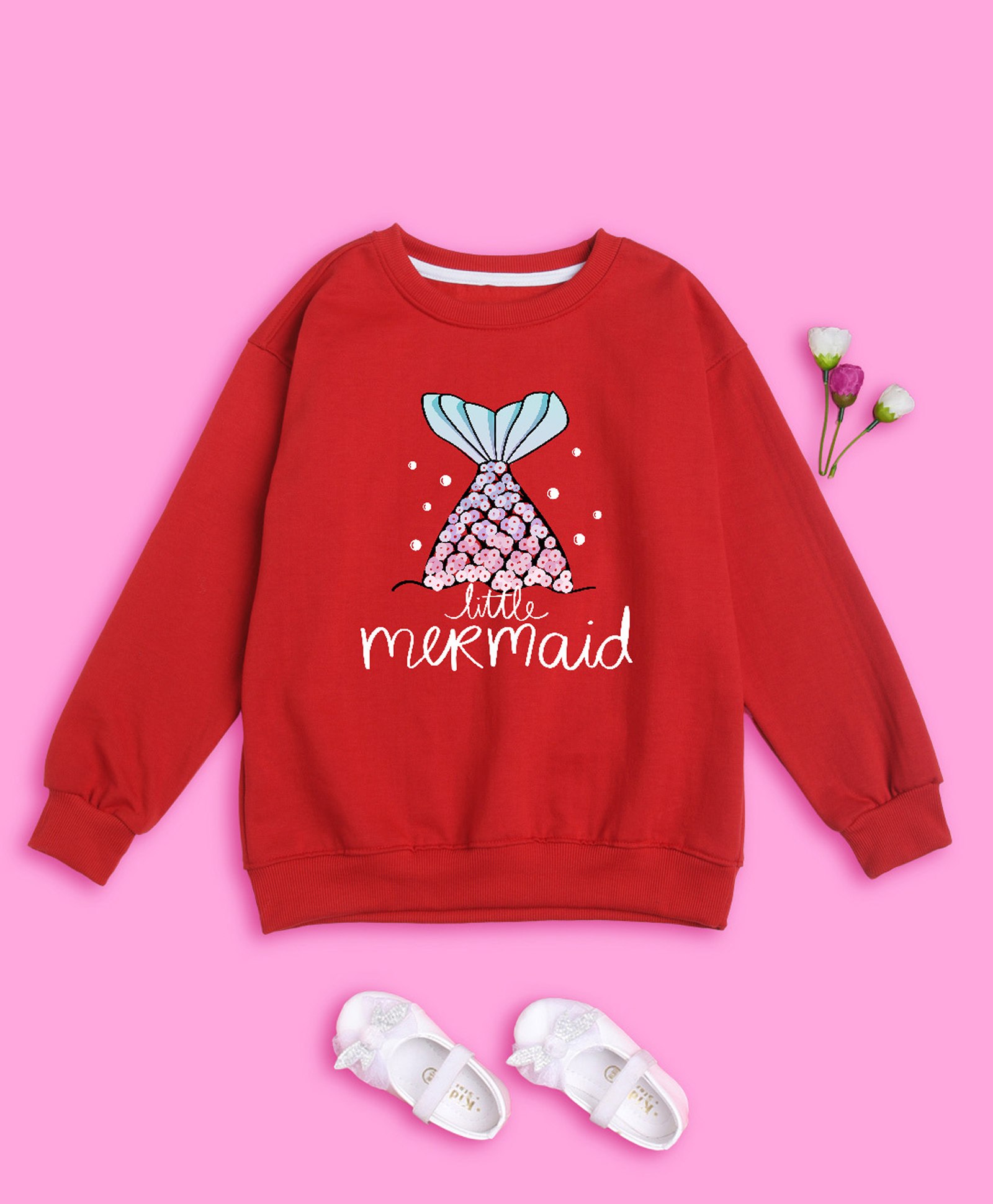 NUSYL Full Sleeves Placement Mermaid Tail  Printed Sweatshirt -  Red-image-28