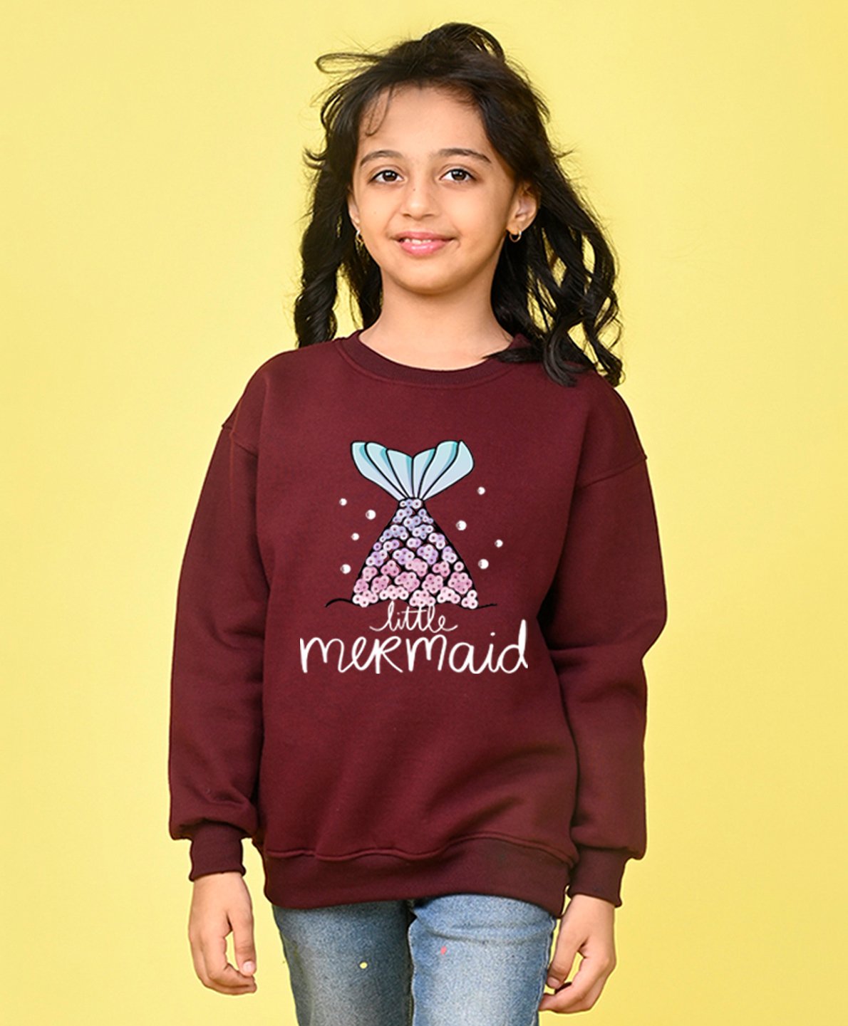 NUSYL Full Sleeves Little Mermaid Text Printed Sweatshirt - Burgundy Maroon-image-2