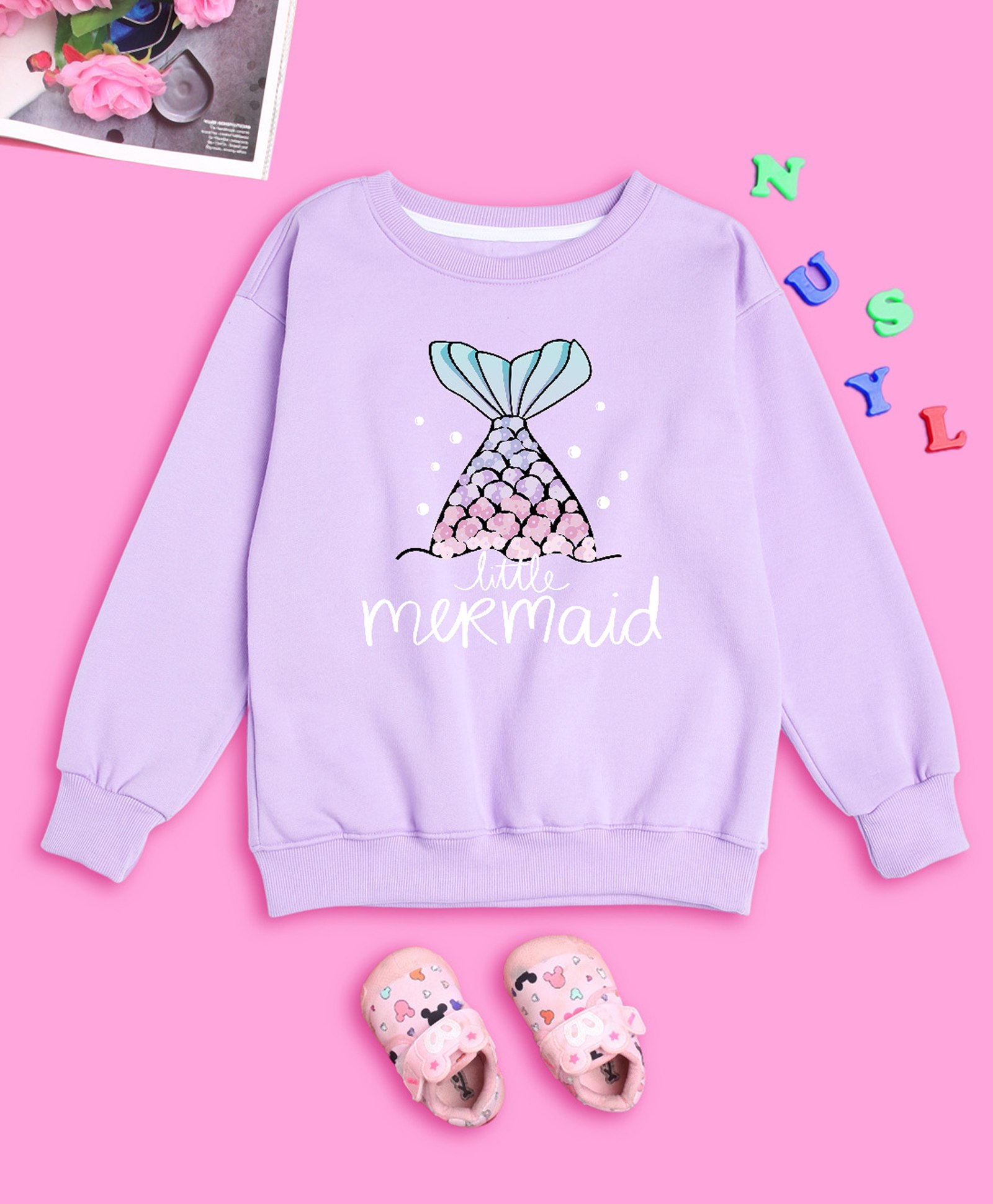 NUSYL Full Sleeves Little Mermaid Text Printed Sweatshirt - Purple-picture-14