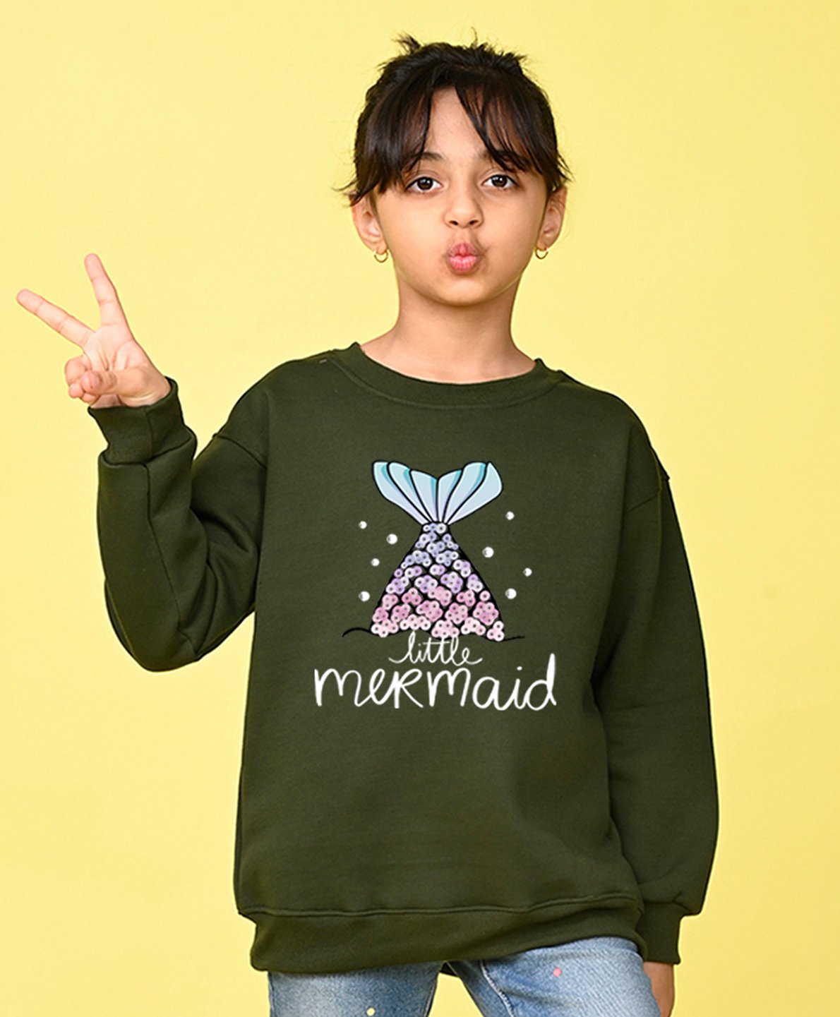 NUSYL Full Sleeves Little Mermaid Text Printed Sweatshirt - Green-picture-31