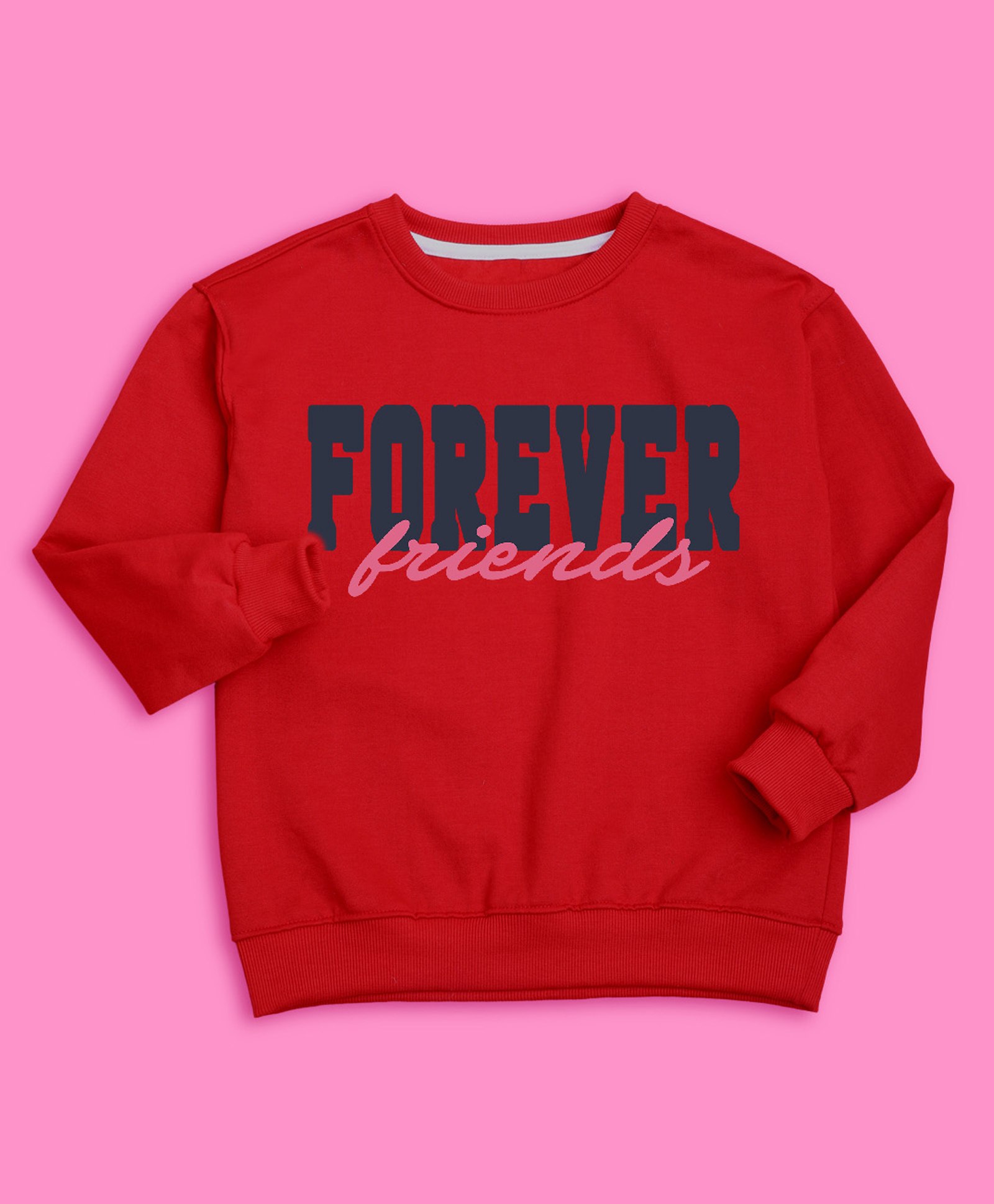 NUSYL Fleece Full Sleeves Friends Text Printed Oversized Sweatshirt - Red-picture-41