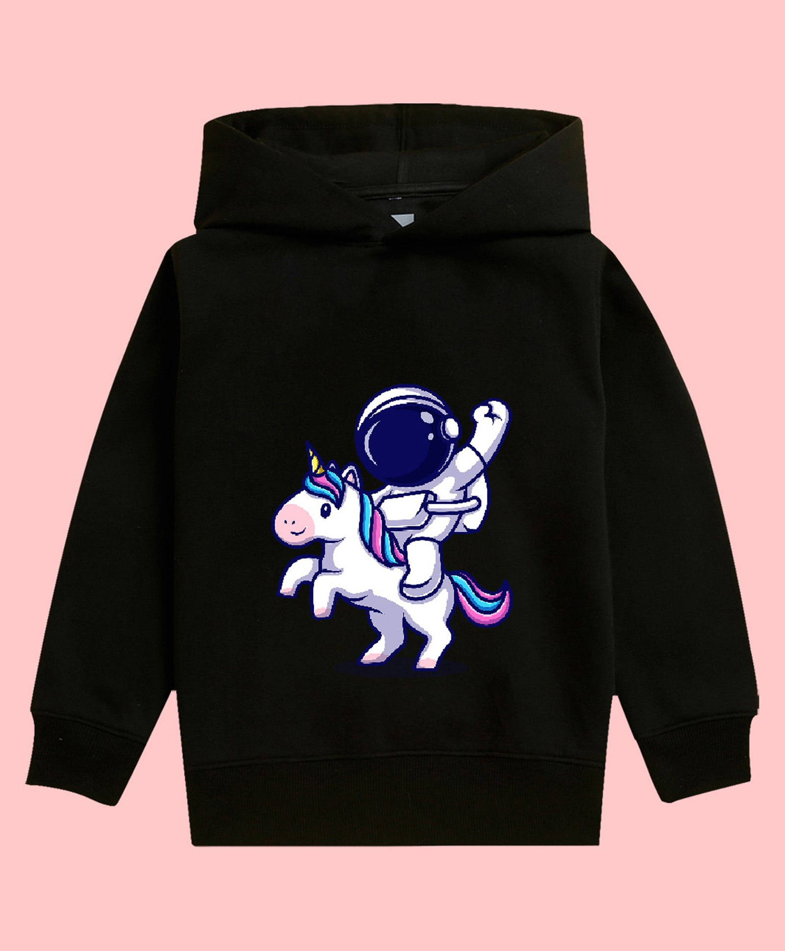 NUSYL Full Sleeves Astronaut & Unicorn Printed Hooded Sweatshirt - Black-picture-20