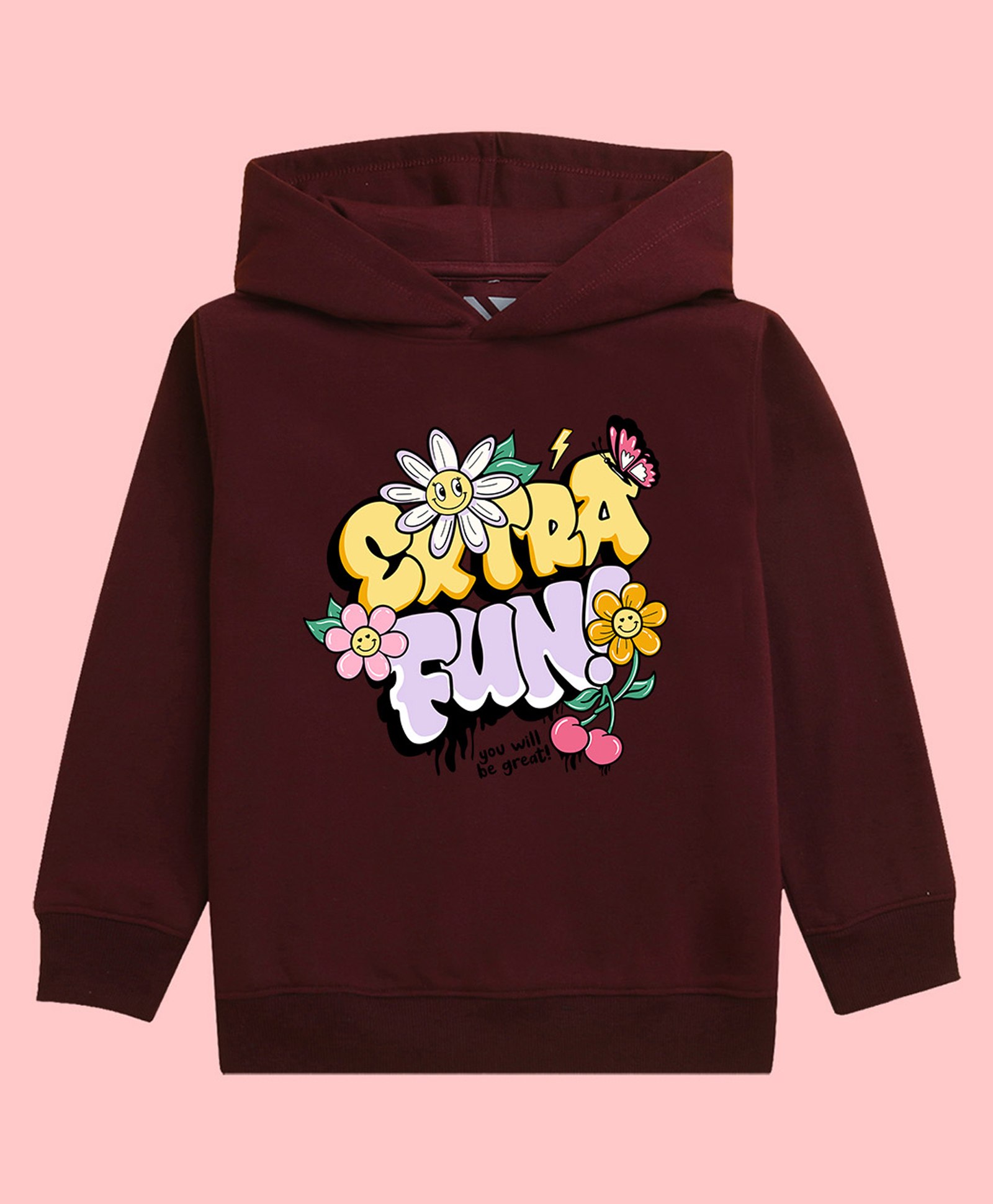 NUSYL Full Sleeves Extra Fun With Flowers Printed Hooded Sweatshirt - Burgundy-picture-26