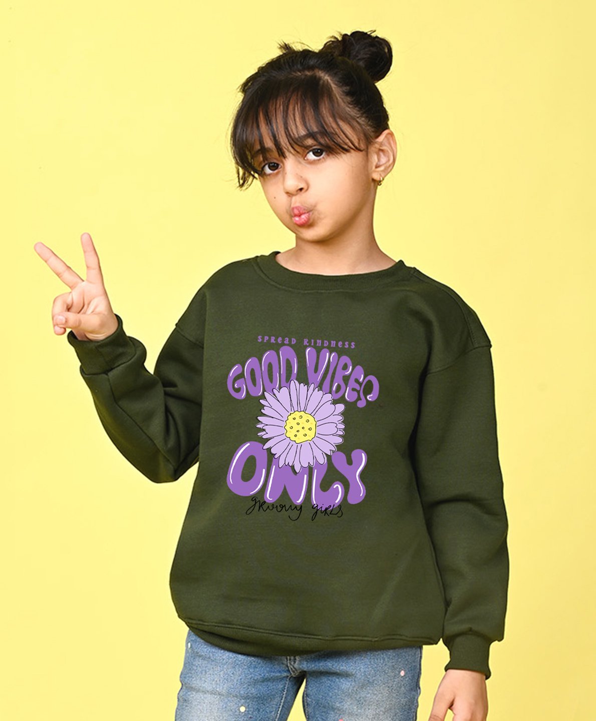 NUSYL Full Sleeves Good Vibes & Flower Printed Sweatshirt - Green-picture-45