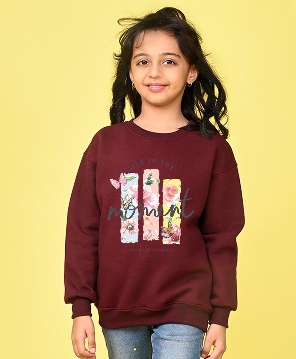 NUSYL Full Sleeves Moment Text & Flowers Printed Sweatshirt - Burgundy Purple-picture-29