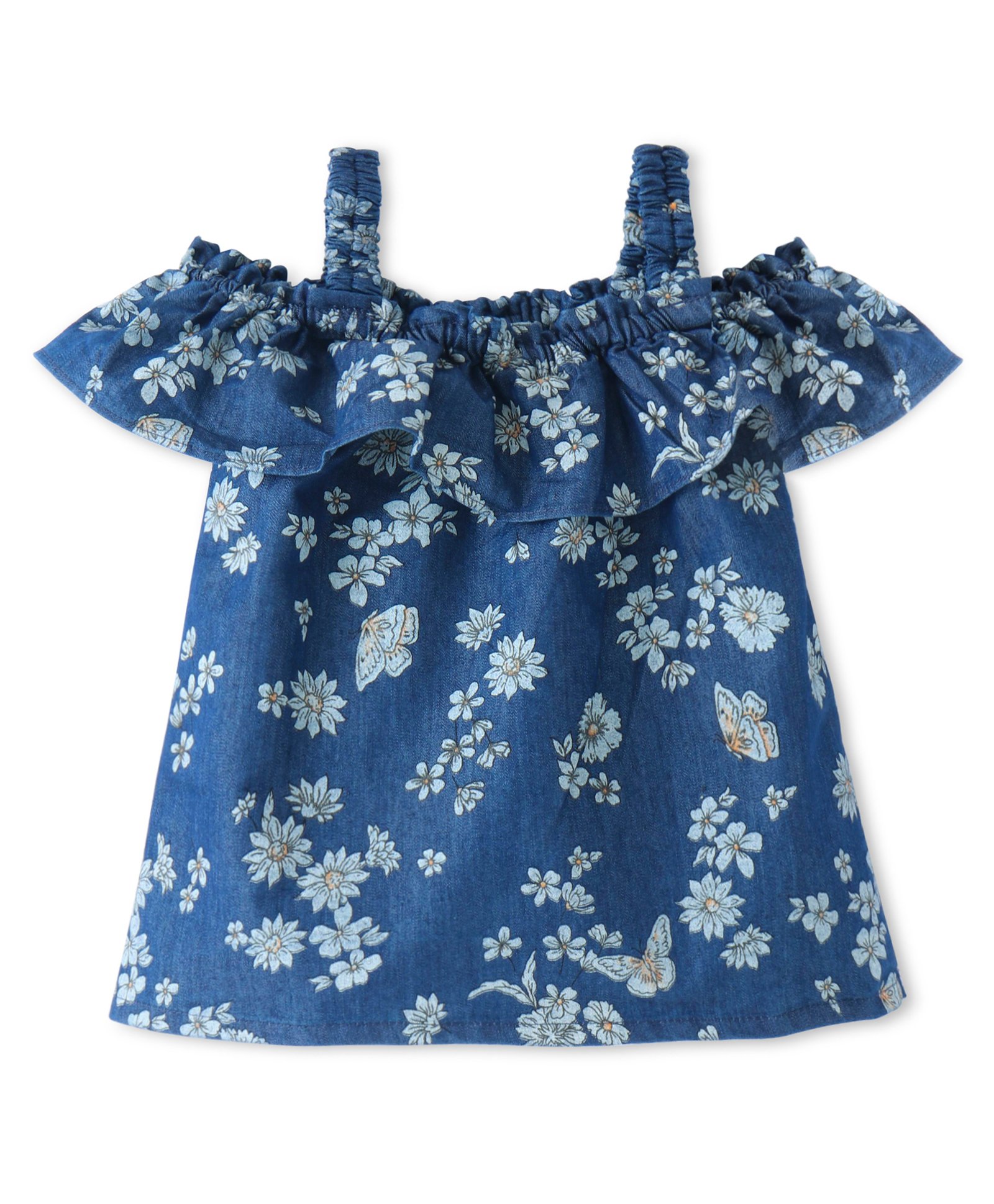Babyhug Denim Woven Half Sleeves  Top With Floral Print - Blue-image-49