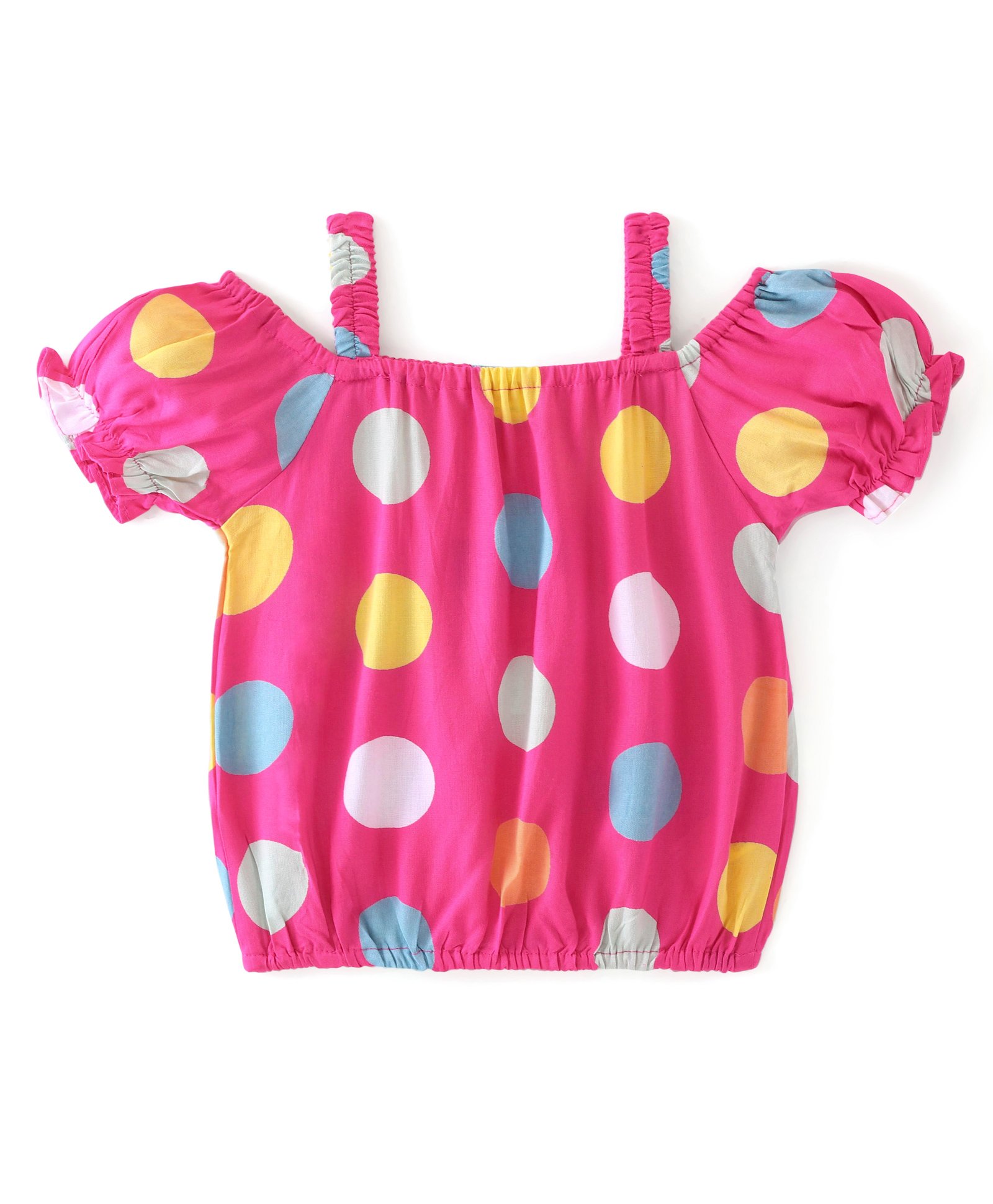 Babyhug  Rayon Woven Half Sleeves Off Shoulder  Top with Polka Dot  Print - Pink-image-5
