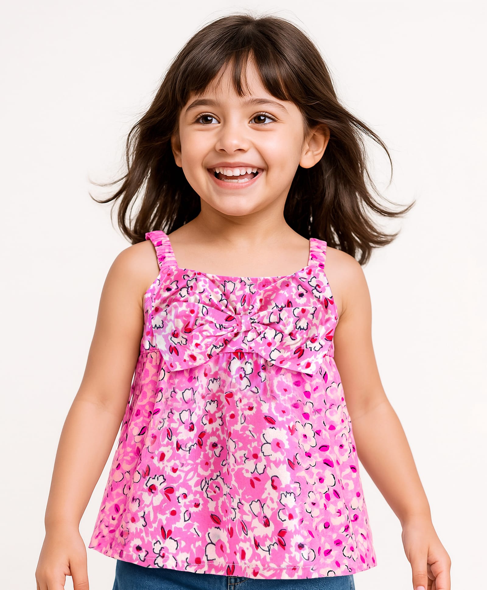 Babyhug Rayon Woven Sleeveless Floral Print Top with Bow Detailing - Pink-picture-26