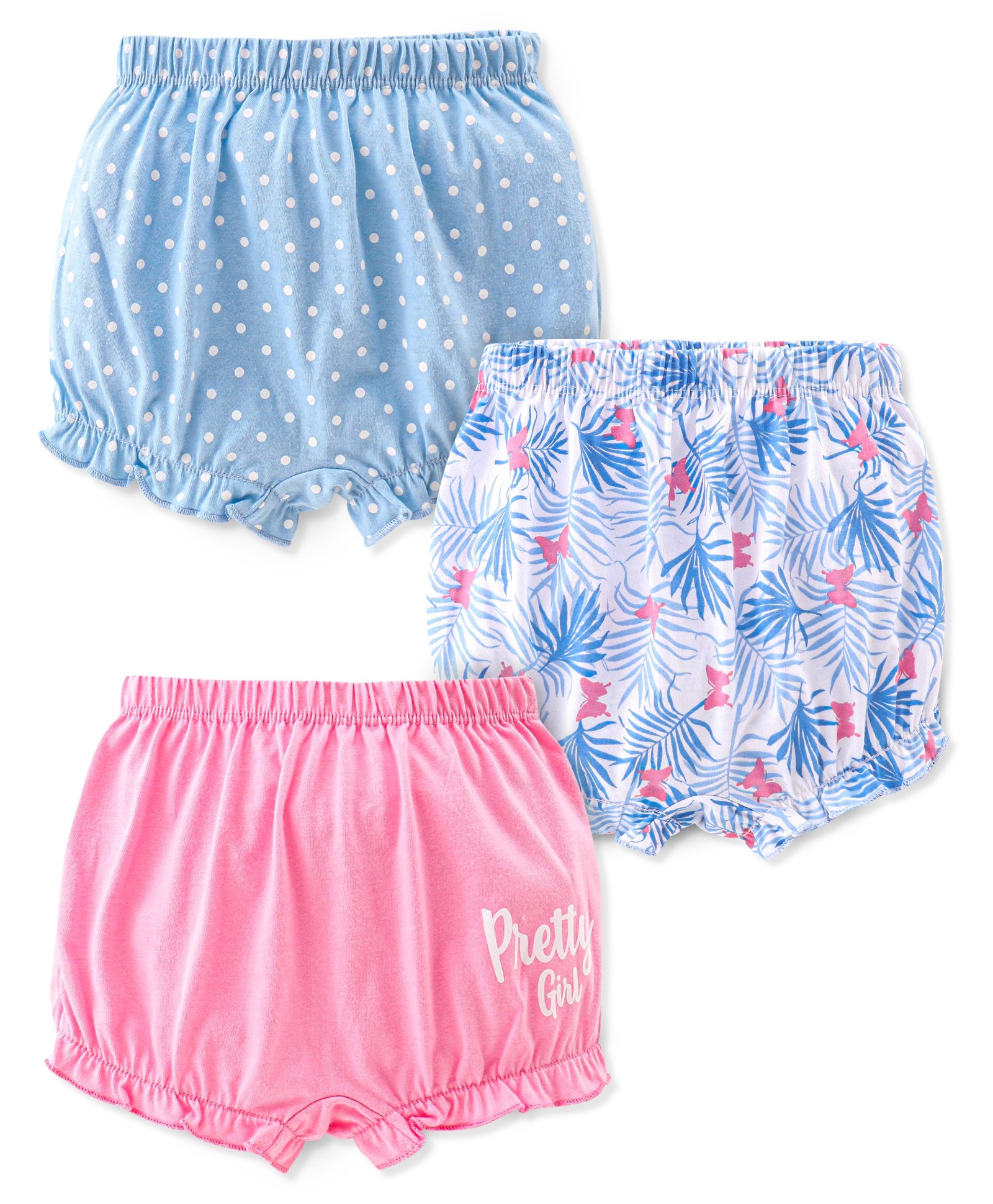 Babyhug 100% Cotton Knit Floral Print Bloomers Pack of 3 - Pink & Blue