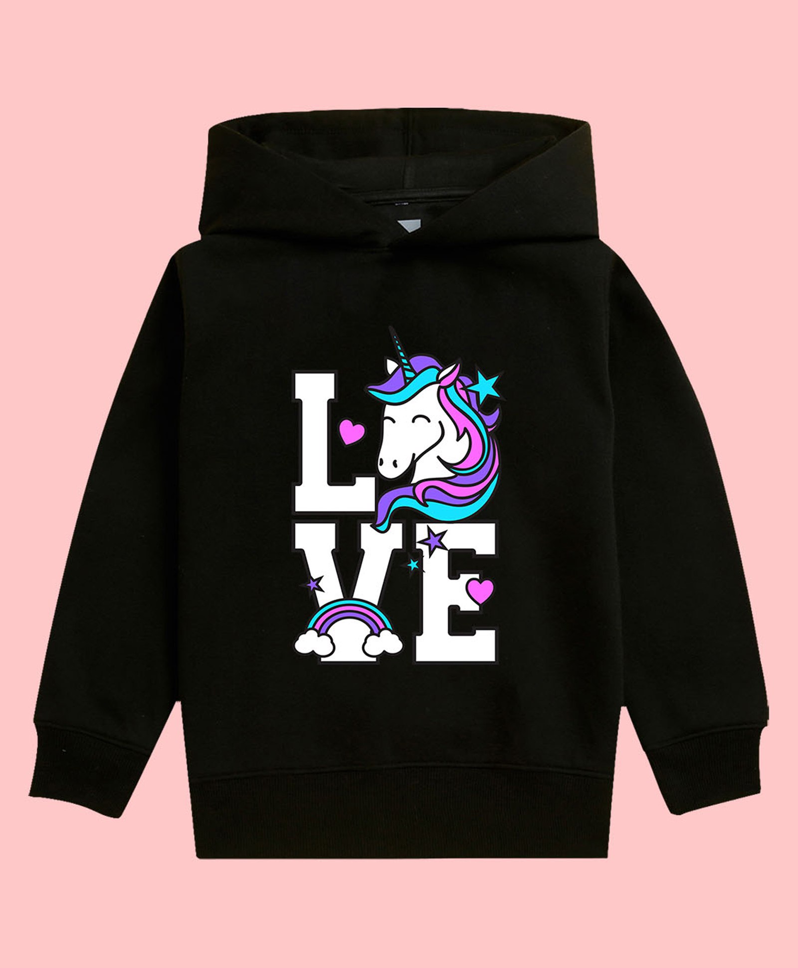 NUSYL Full Sleeves Unicorn Love Printed Hooded Sweatshirt - Black-picture-35
