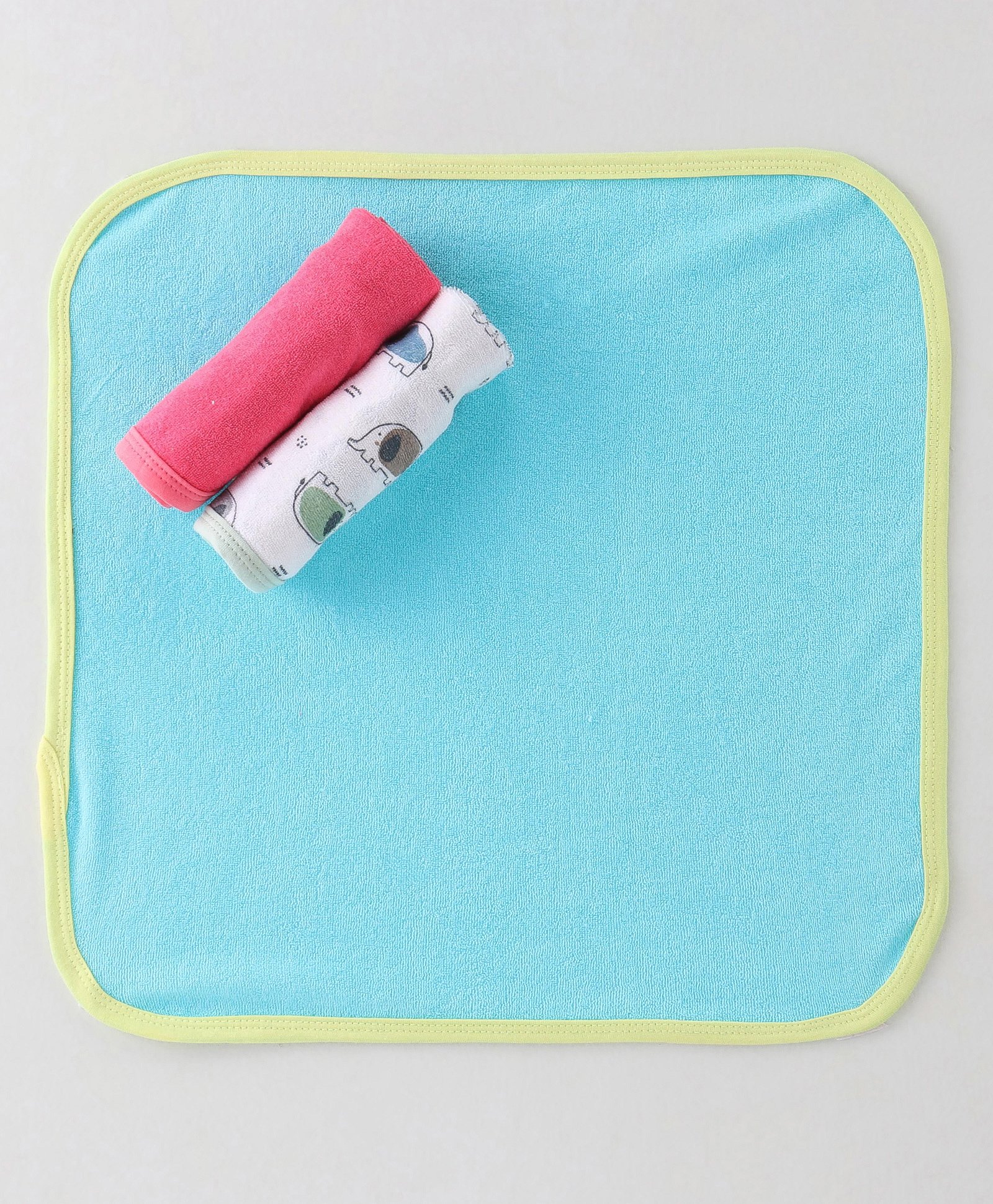OHMS Interlock Cotton KnitHand & Face Towels Solid & Animal Print Pack of 3 L 22 x B 22 cm - Red Blue & White-image-3