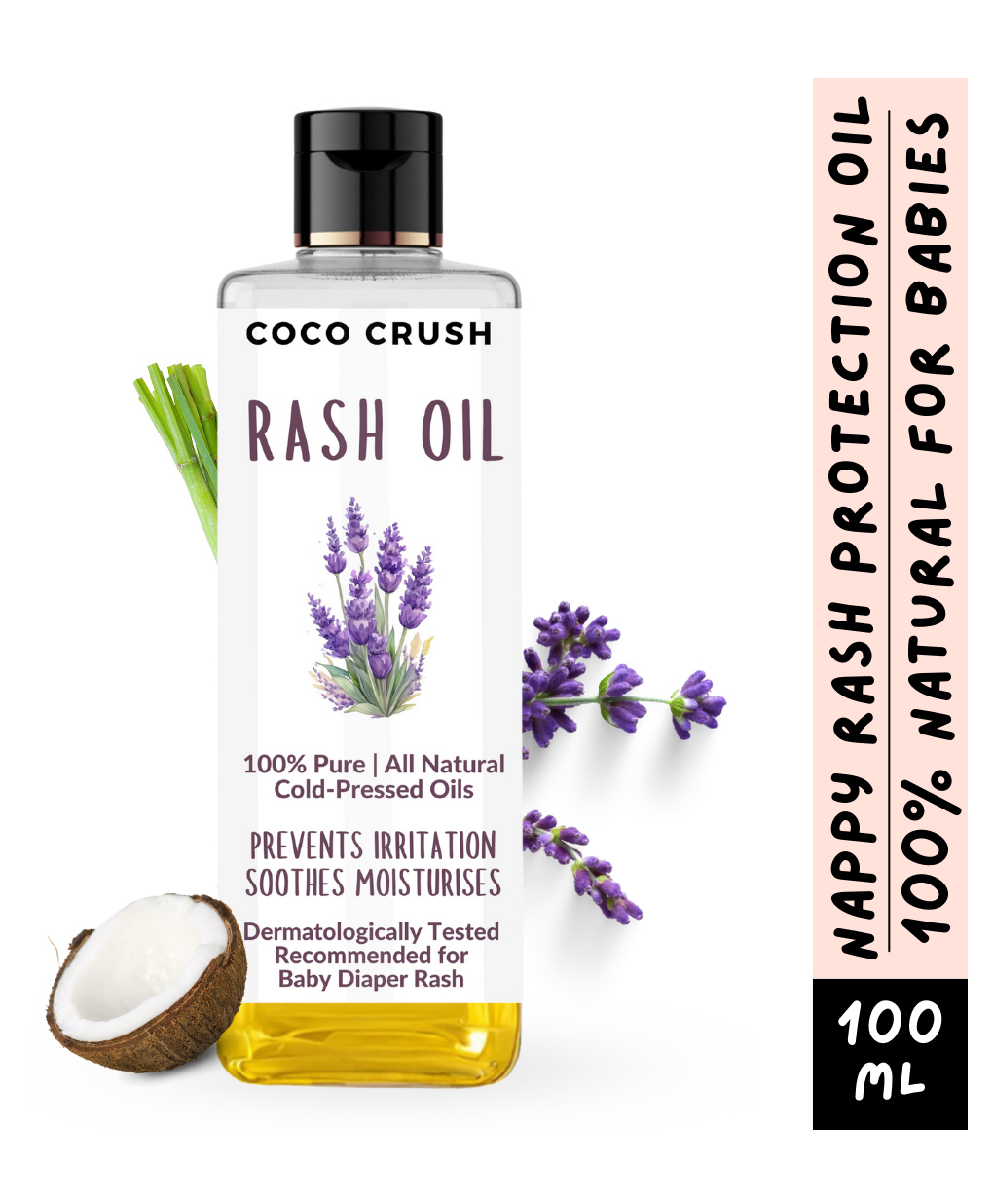Coco Crush Rash Oil for Babies - Diaper & Nappy Rash Relief, Organic, Prevents Irritation - 100ml-picture-25
