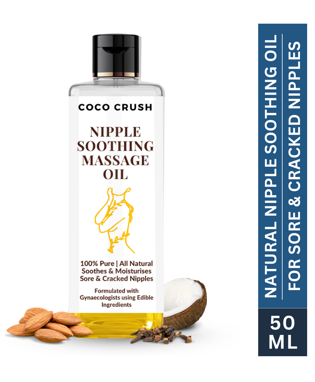 Coco Crush Natural Nipple Soothing Massage Oil - Moisturizes Sore & Cracked Nipples - 50ml
