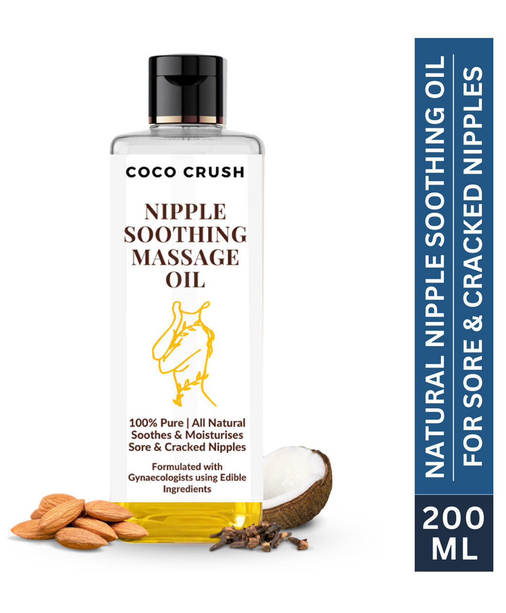 Coco Crush Natural Nipple Soothing Massage Oil - Moisturizes Sore & Cracked Nipples - 200ml