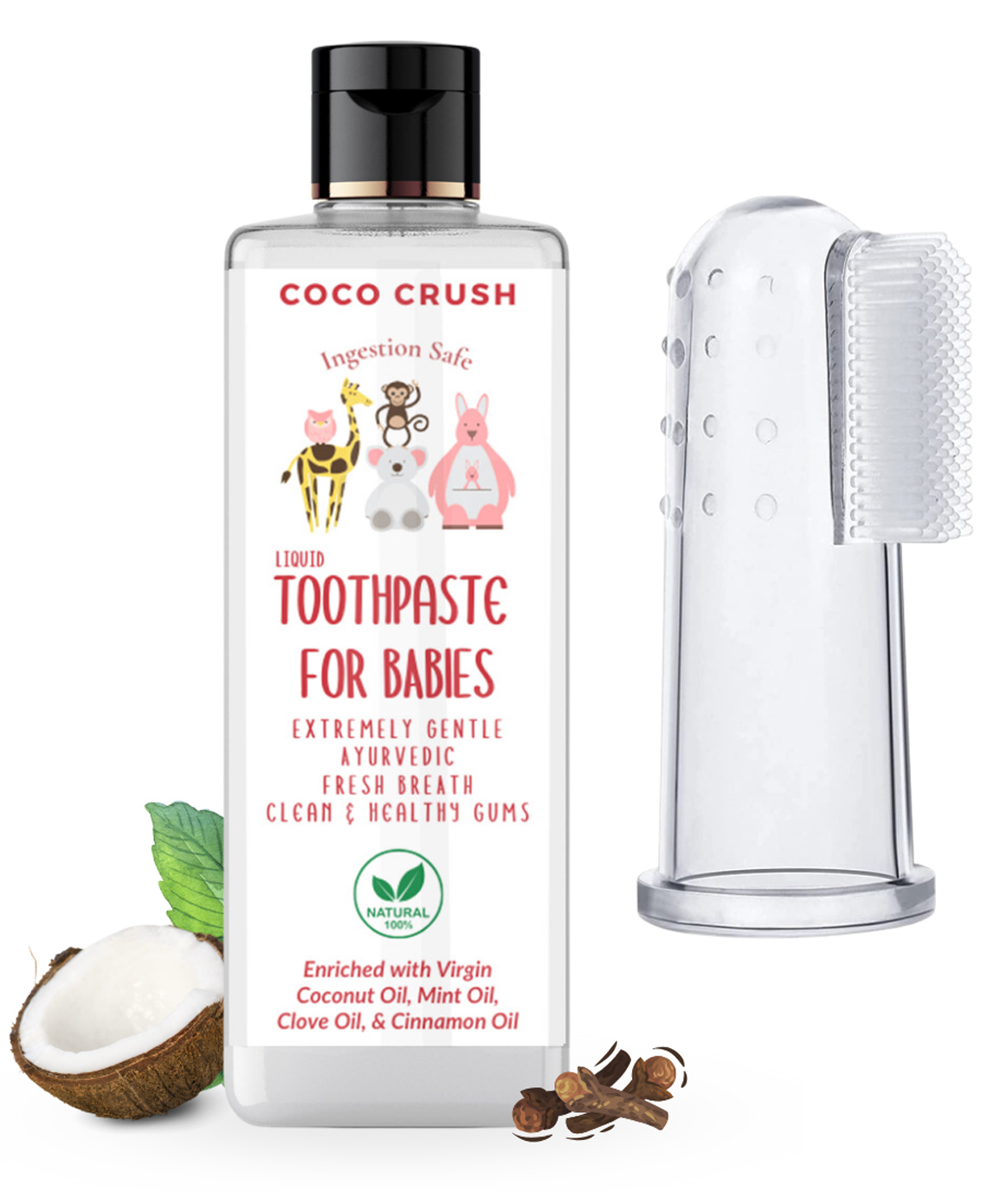 Coco Crush Ayurvedic Liquid Toothpaste & Finger Toothbrush Combo for Babies, Extremely Gentle & Safe, 100% Natural - 50 ml-image-27