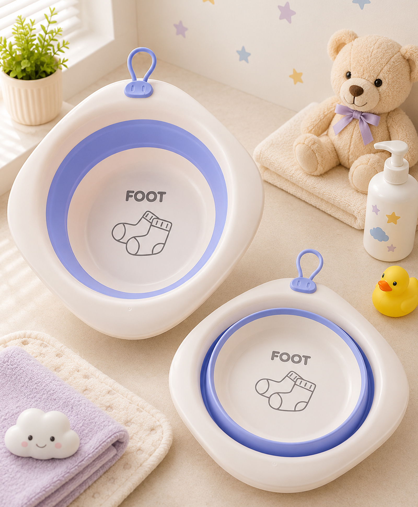 fab n funky Portable Bathroom Wash Basin with Socks Print - White & Blue-picture-28