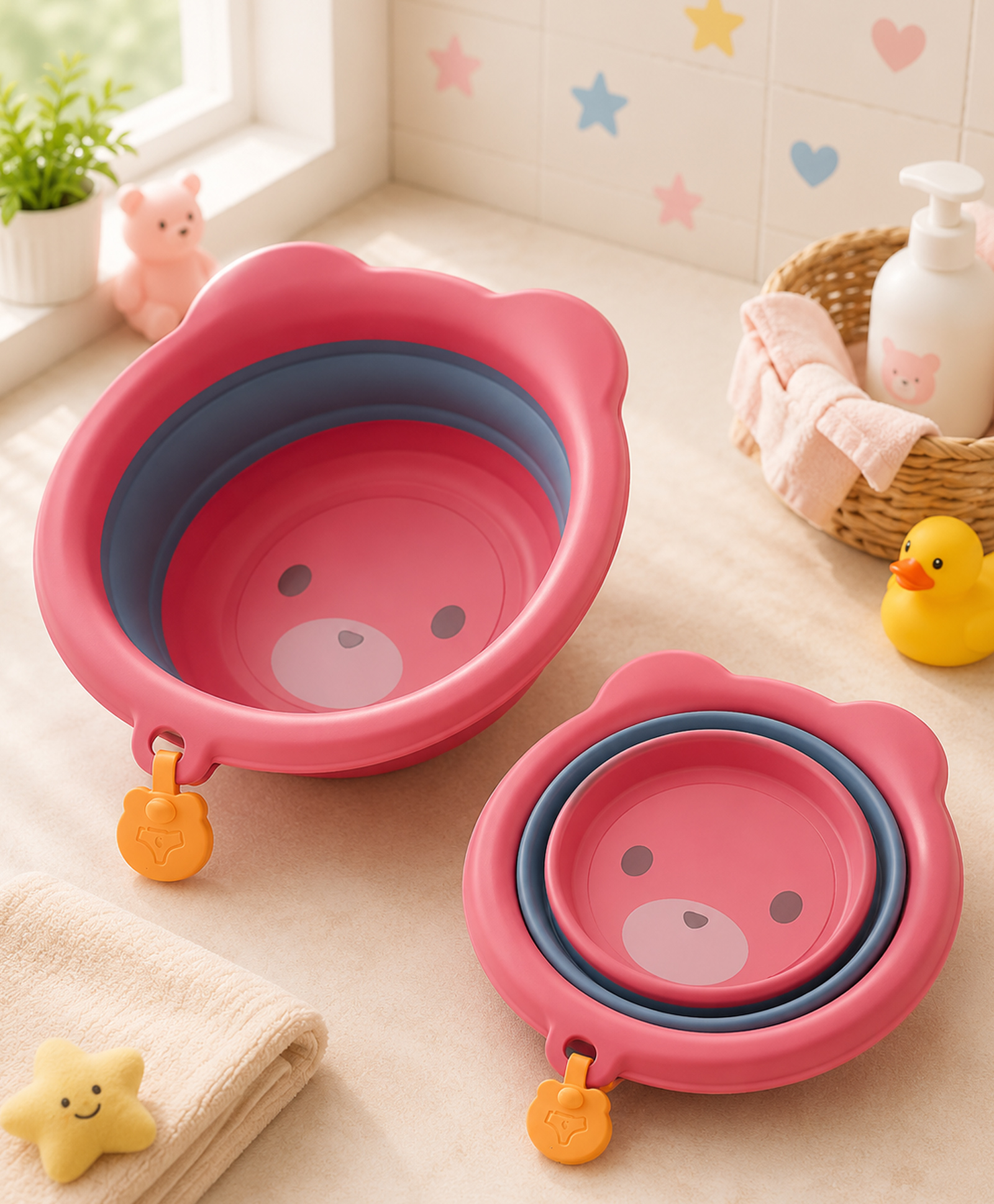 fab n funky Portable Bathroom Wash Basin with Teddy Print - Red-picture-12