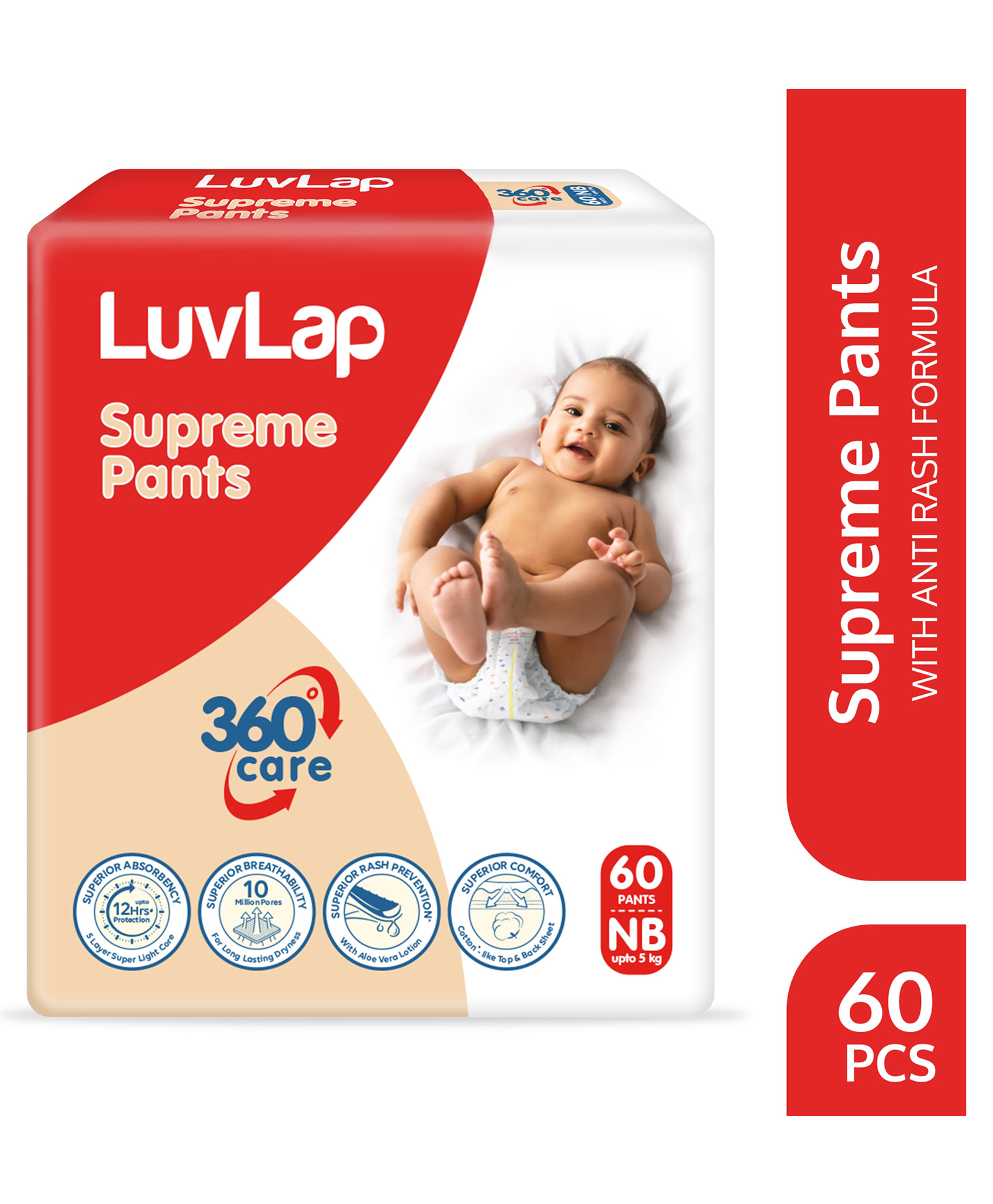 luvlap Luv Lap Diaper Supreme Pants with Aloe Vera Lotion New Born - 60 Pieces-picture-20
